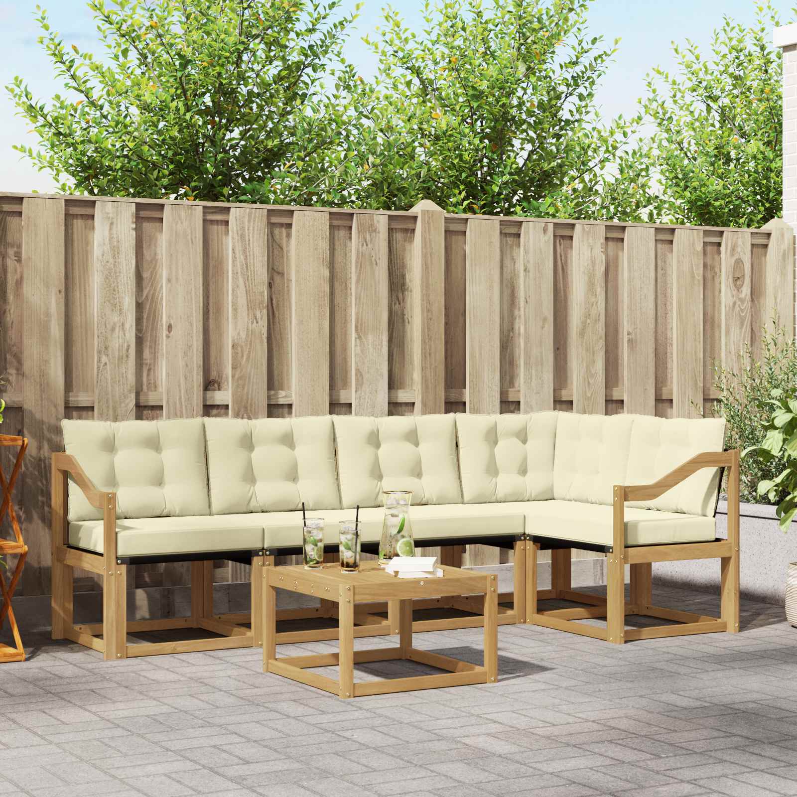 vidaXL Buiten bankenset met kussen 6 pcs Natuurlijk en Crème
