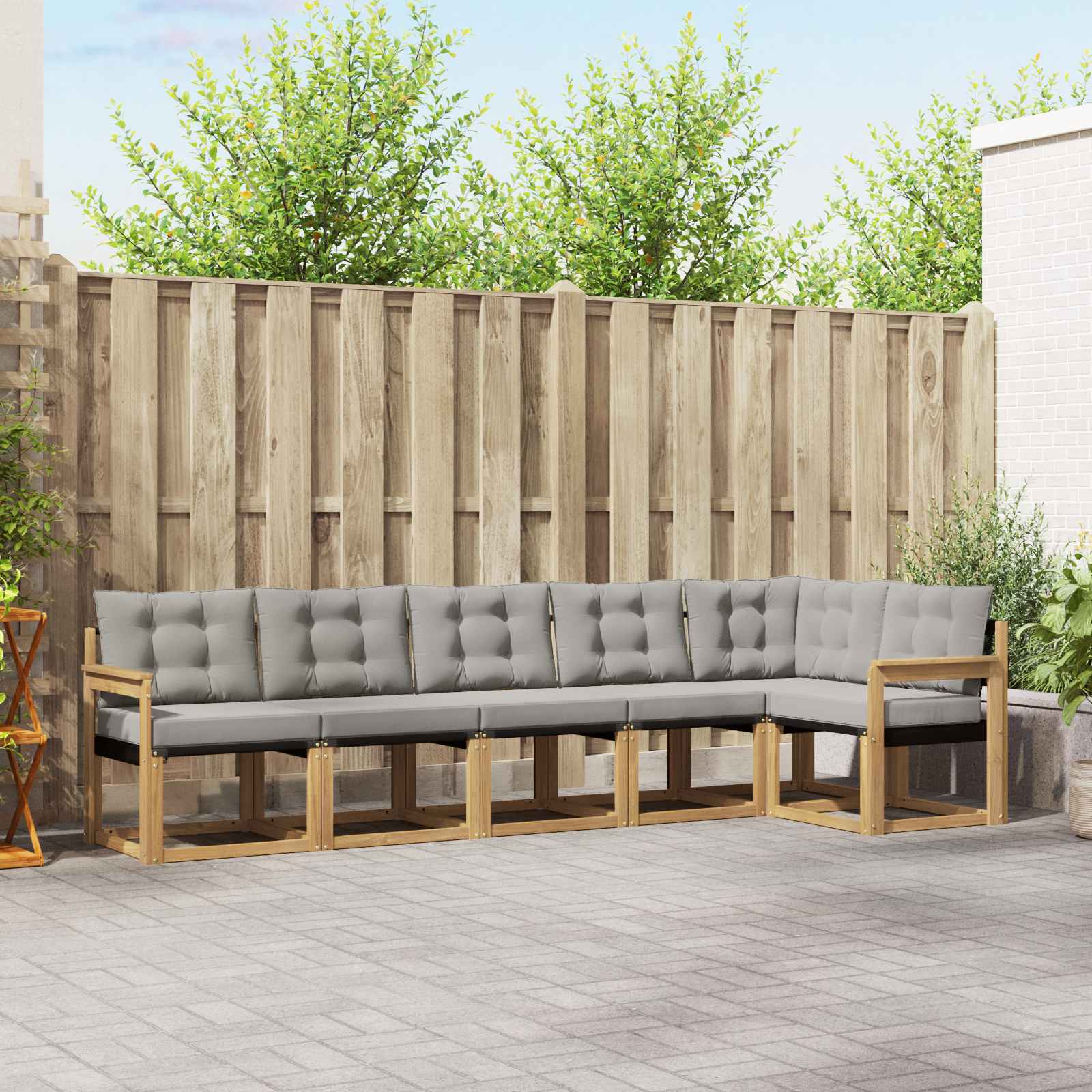 vidaXL Buiten bankenset met kussen 6 pcs Natuurlijk en Crème