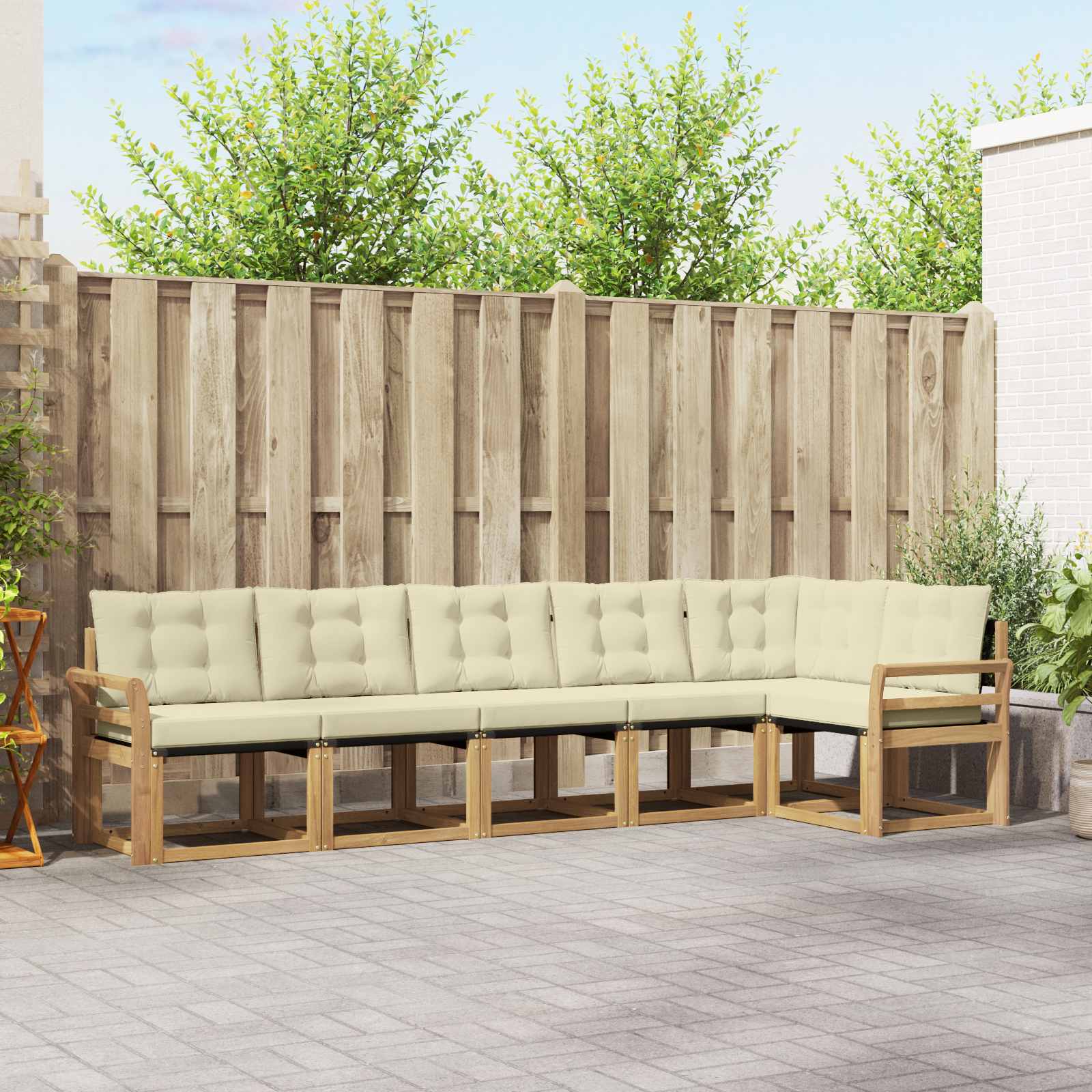 vidaXL Buiten bankenset met kussen 6 pcs Natuurlijk en Crème