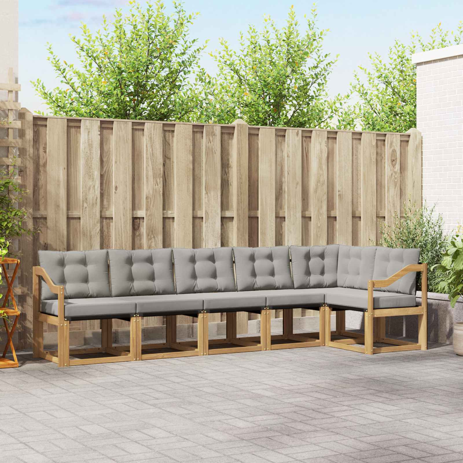 vidaXL Buiten bankenset met kussen 6 pcs Natuurlijk en Crème