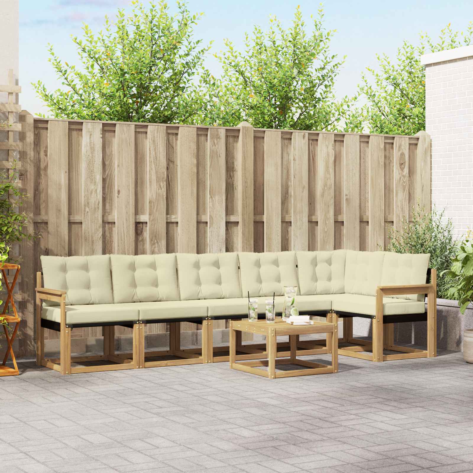 vidaXL Buiten bankenset met kussen 7 pcs Natuurlijk en Crème