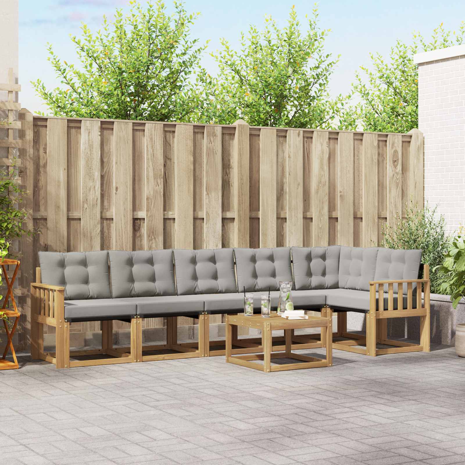 vidaXL Buiten bankenset met kussen 7 pcs Natuurlijk en Crème