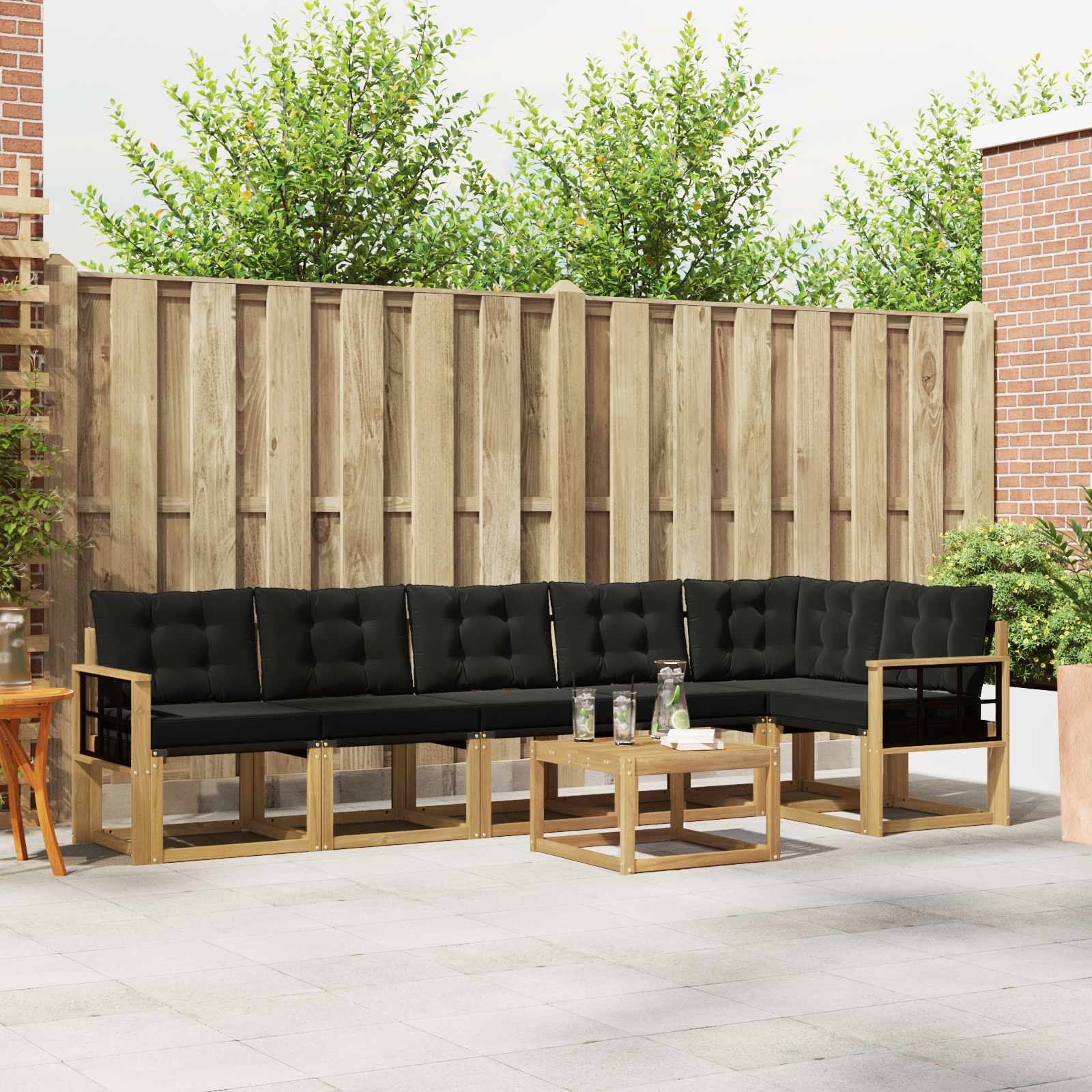 vidaXL Buiten bankenset met kussen 7 pcs Natuurlijk en Crème
