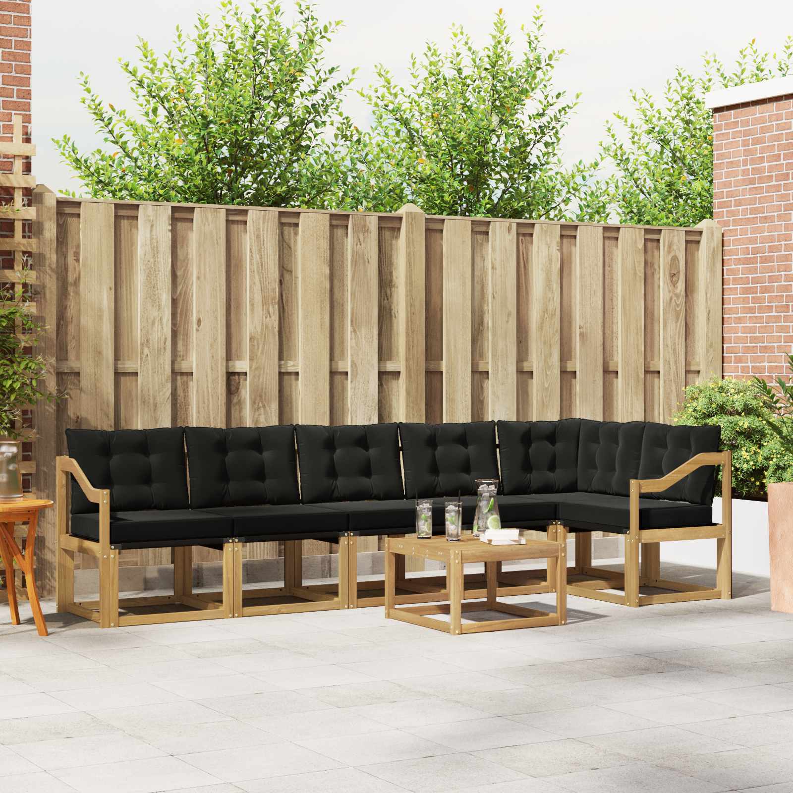 vidaXL Buiten bankenset met kussen 7 pcs Natuurlijk en Crème