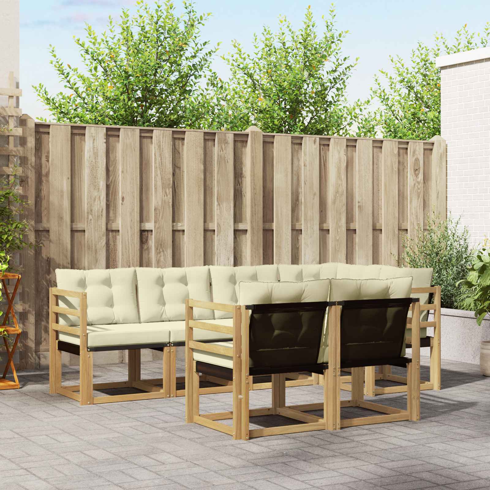 vidaXL Buiten bankenset met kussen 7 pcs Natuurlijk en Crème