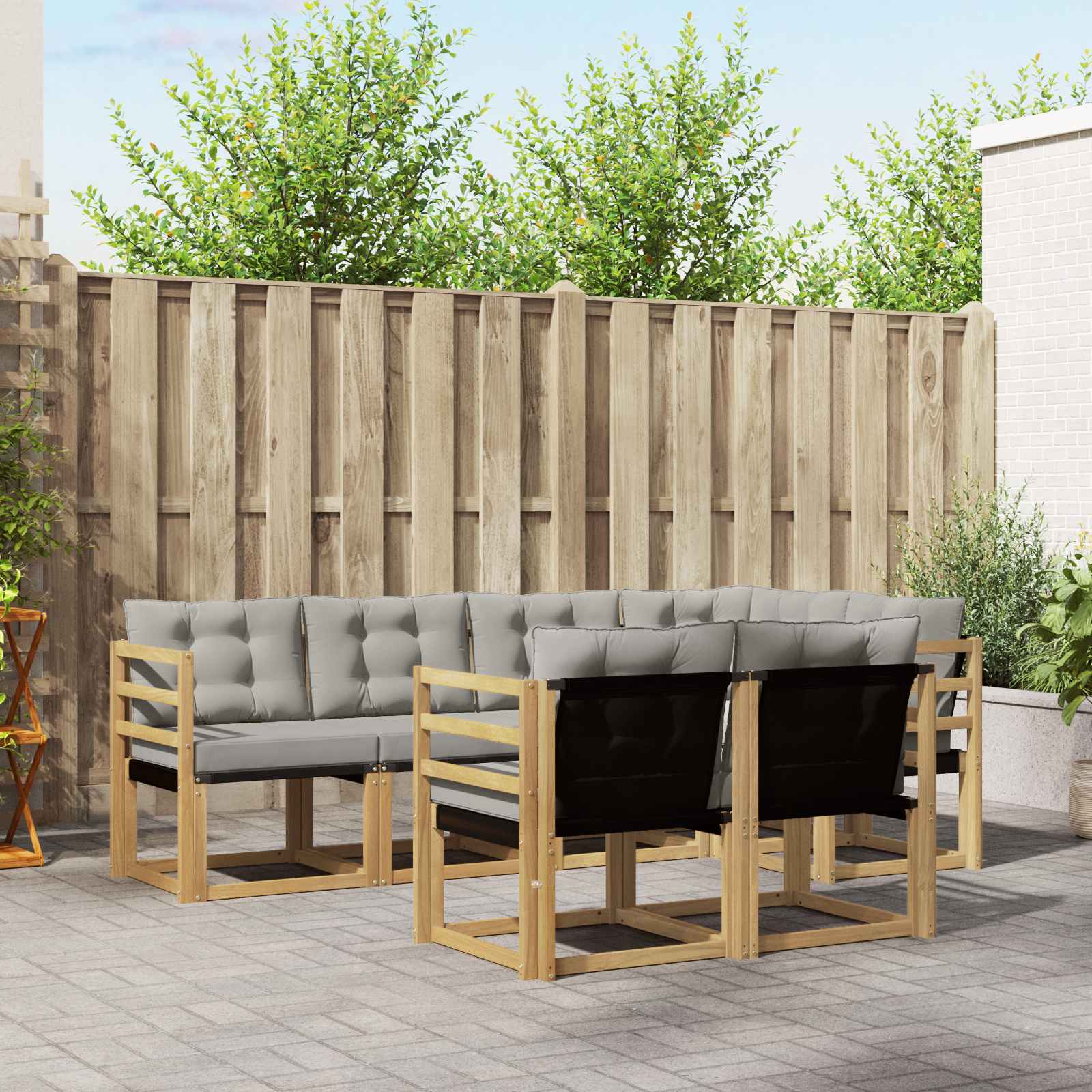 vidaXL Buiten bankenset met kussen 7 pcs Natuurlijk en Crème