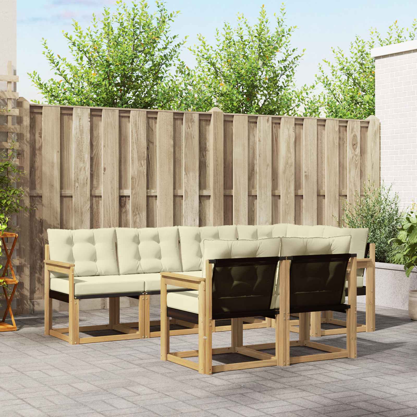 vidaXL Buiten bankenset met kussen 7 pcs Natuurlijk en Crème