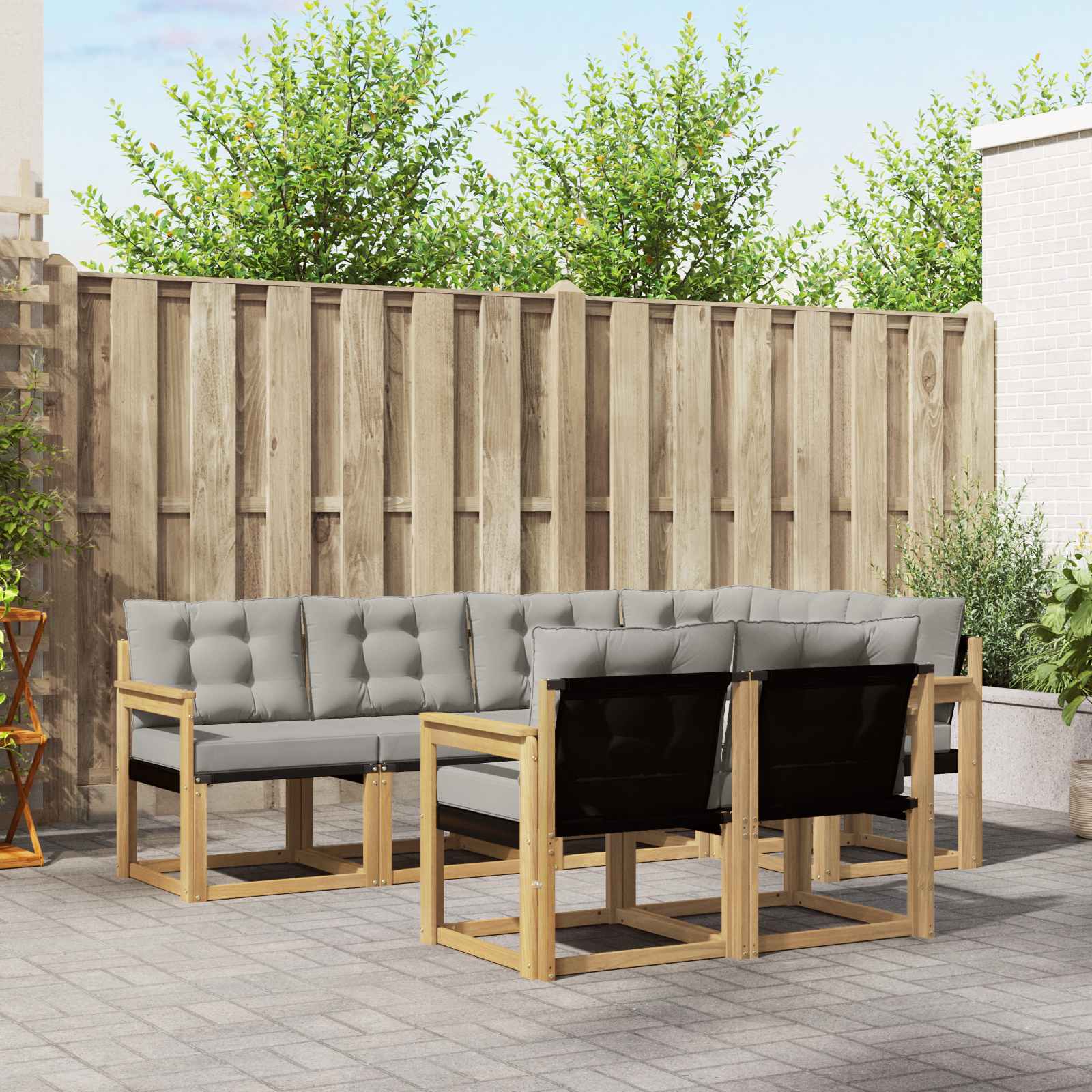 vidaXL Buiten bankenset met kussen 7 pcs Natuurlijk en Crème