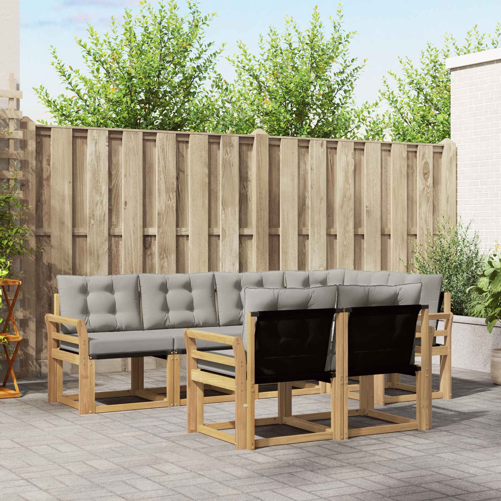 vidaXL Buiten bankenset met kussen 7 pcs Natuurlijk en Crème