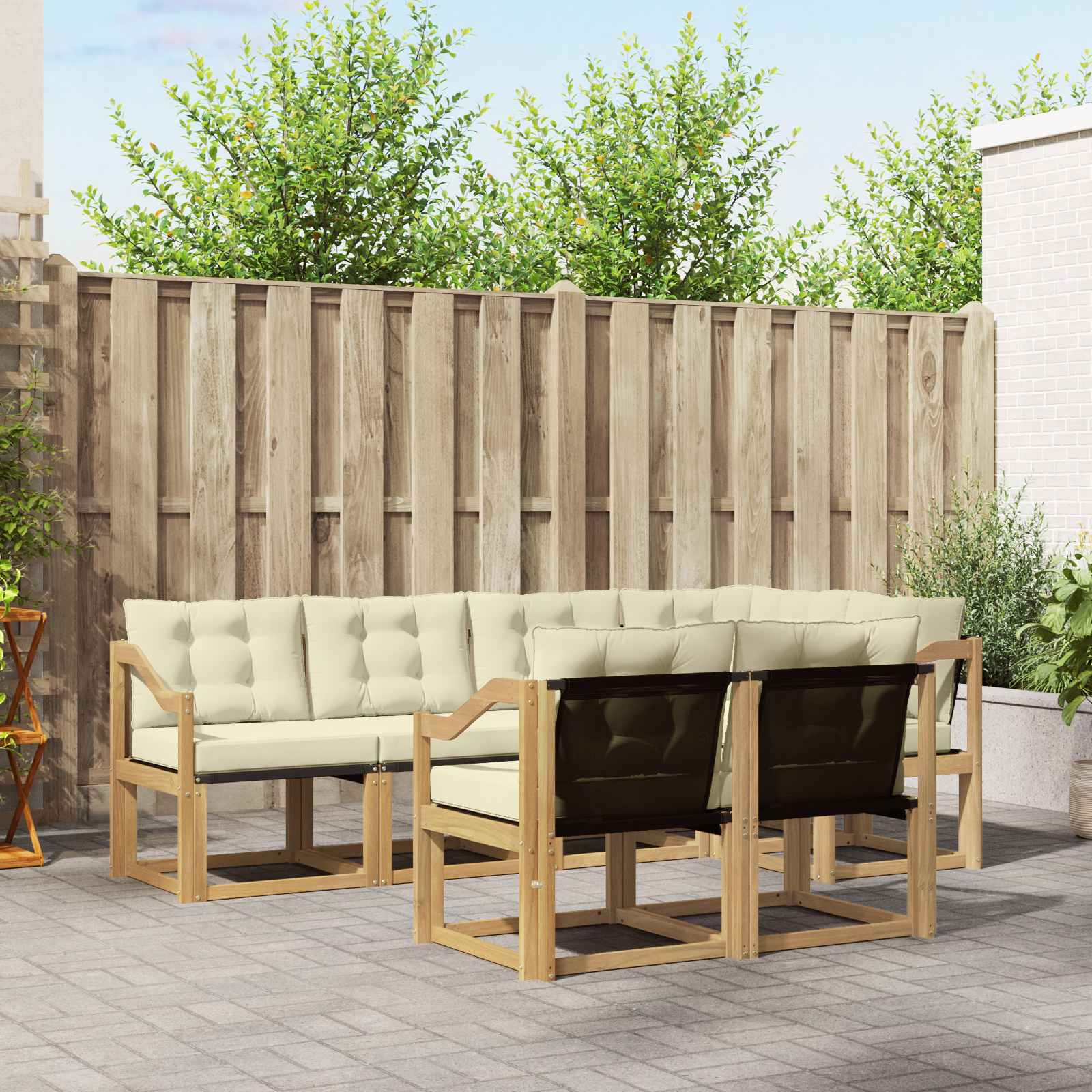 vidaXL Buiten bankenset met kussen 7 pcs Natuurlijk en Crème