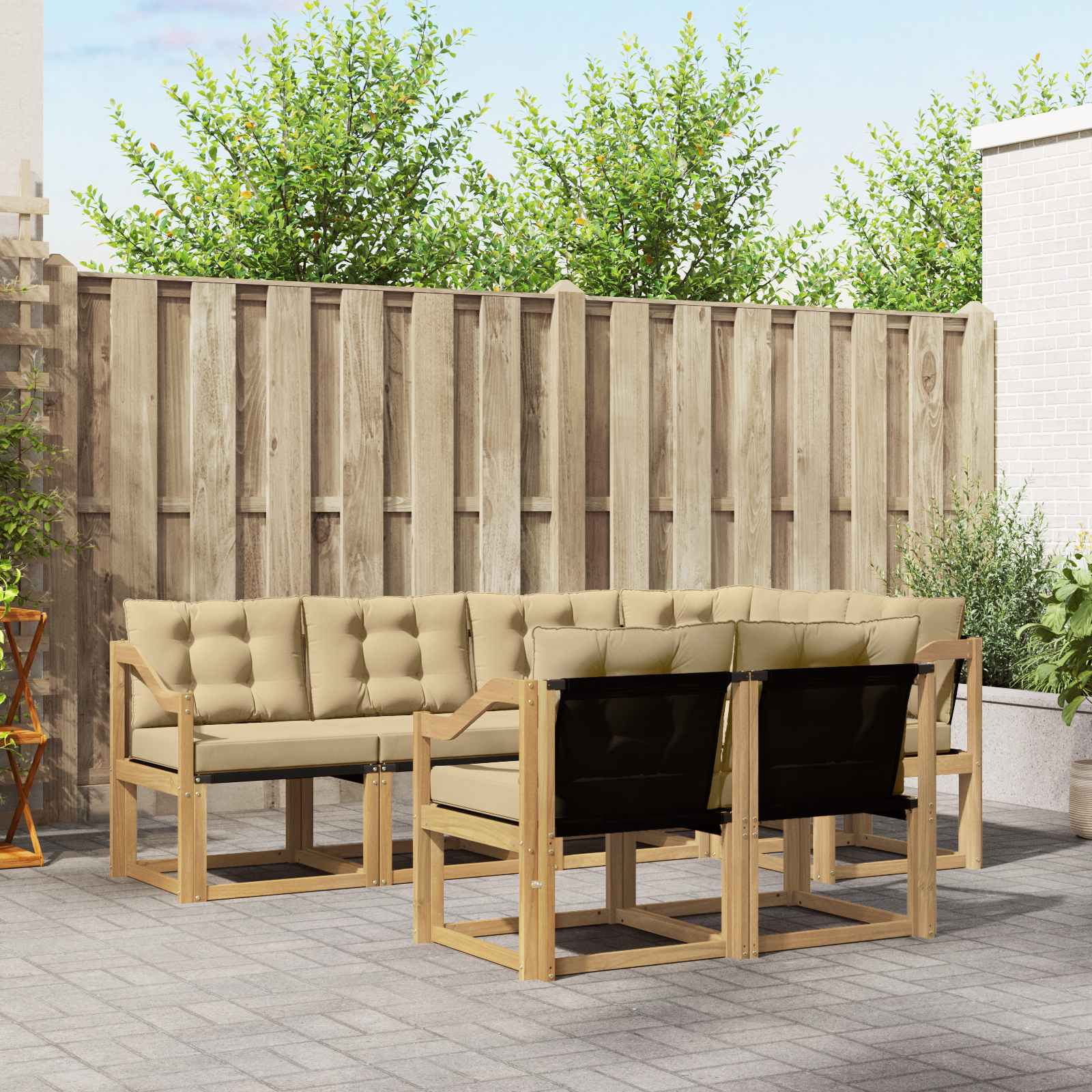 vidaXL Buiten bankenset met kussen 7 pcs Natuurlijk en Crème