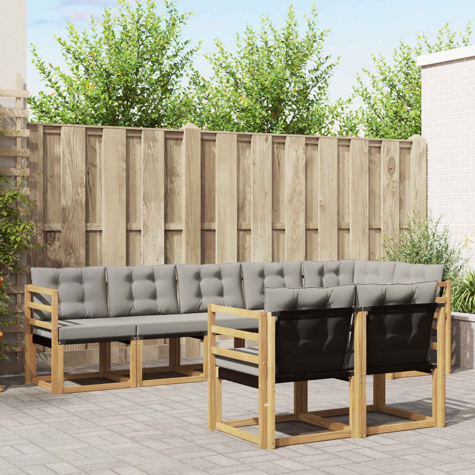 vidaXL Buiten bankenset met kussen 8 pcs Natuurlijk en Crème