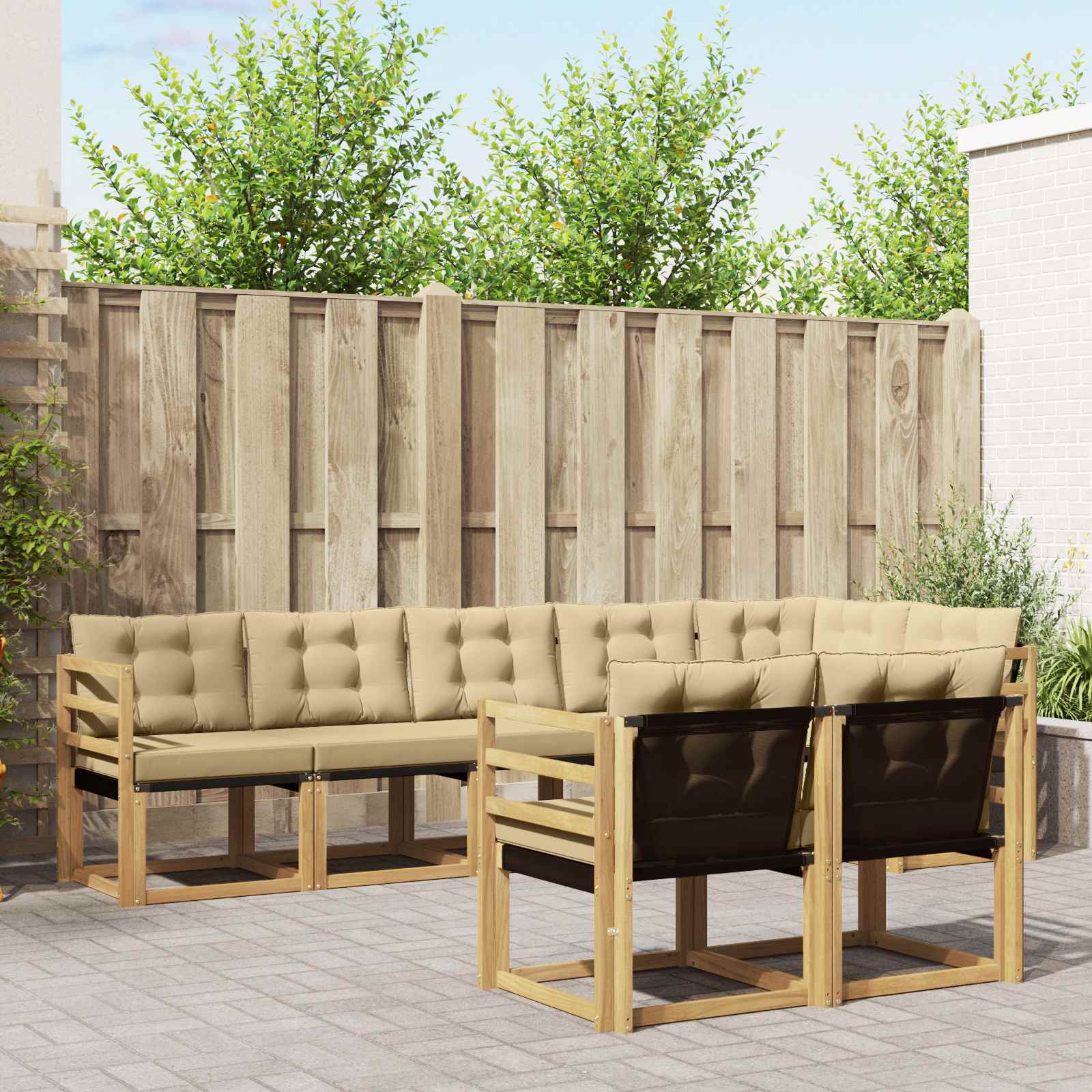 vidaXL Buiten bankenset met kussen 8 pcs Natuurlijk en Crème