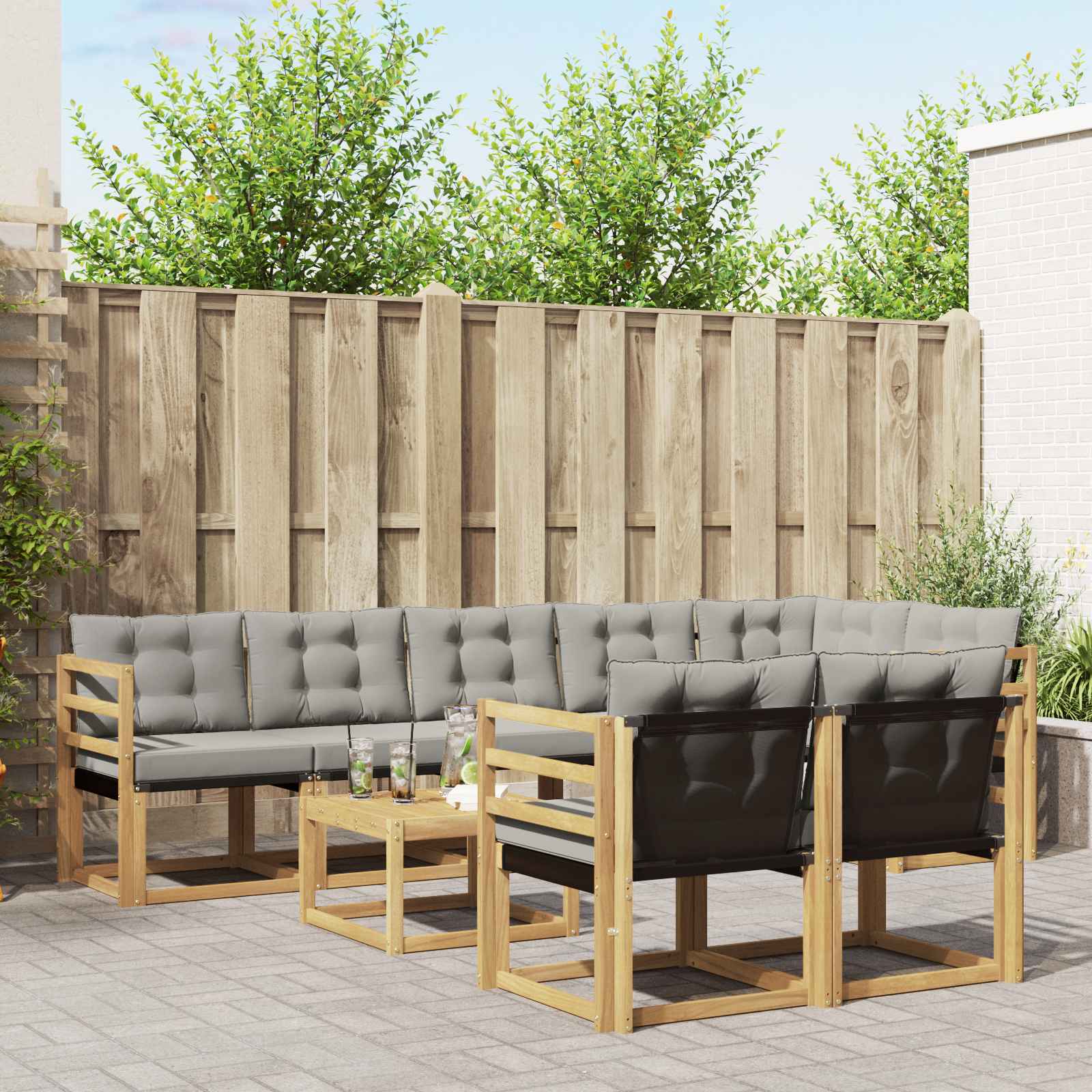 vidaXL Buiten bankenset met kussen 9 pcs Natuurlijk en Crème