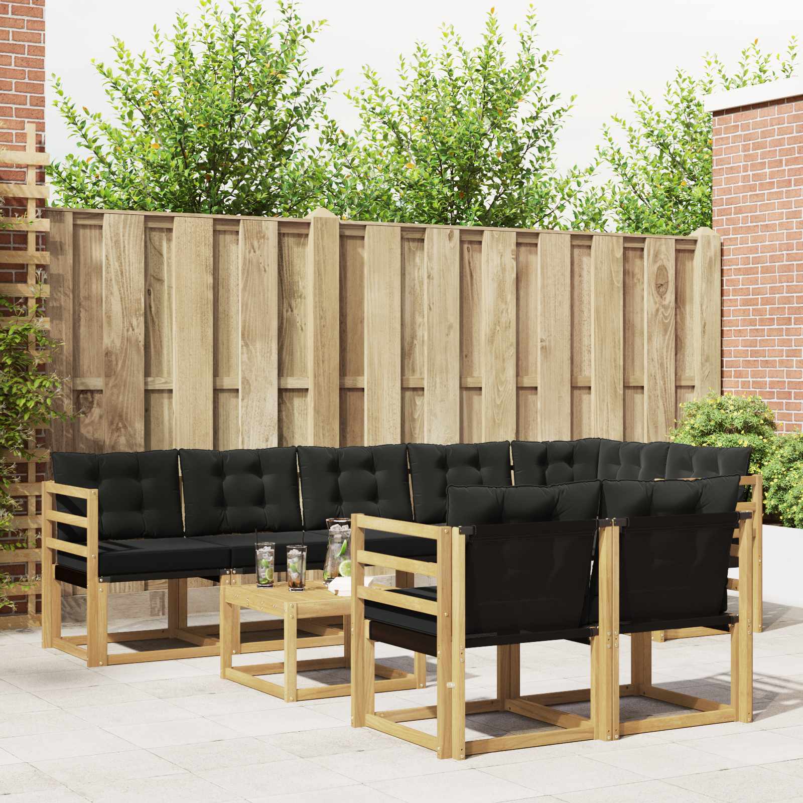 vidaXL Buiten bankenset met kussen 9 pcs Natuurlijk en Crème