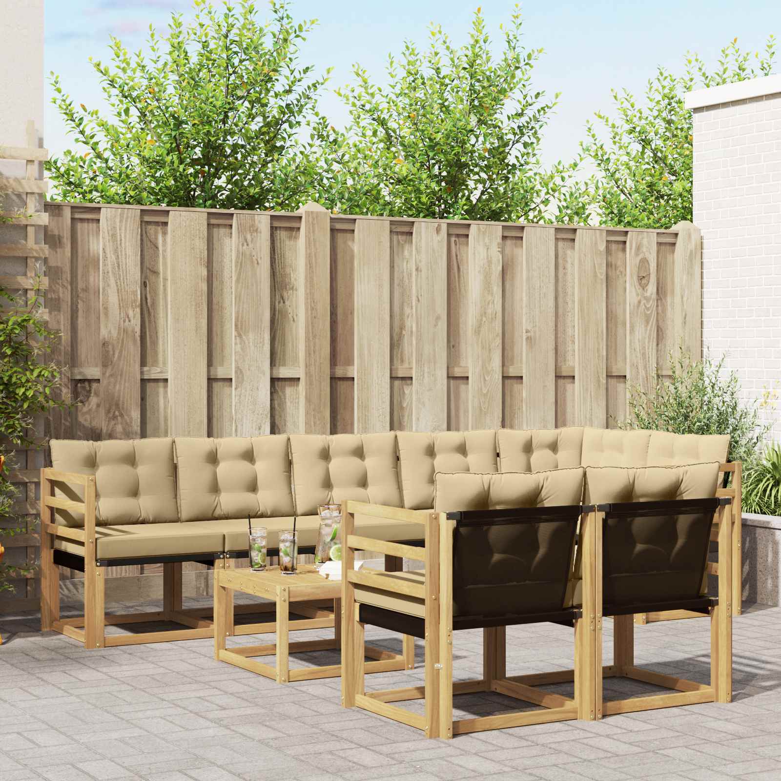 vidaXL Buiten bankenset met kussen 9 pcs Natuurlijk en Crème