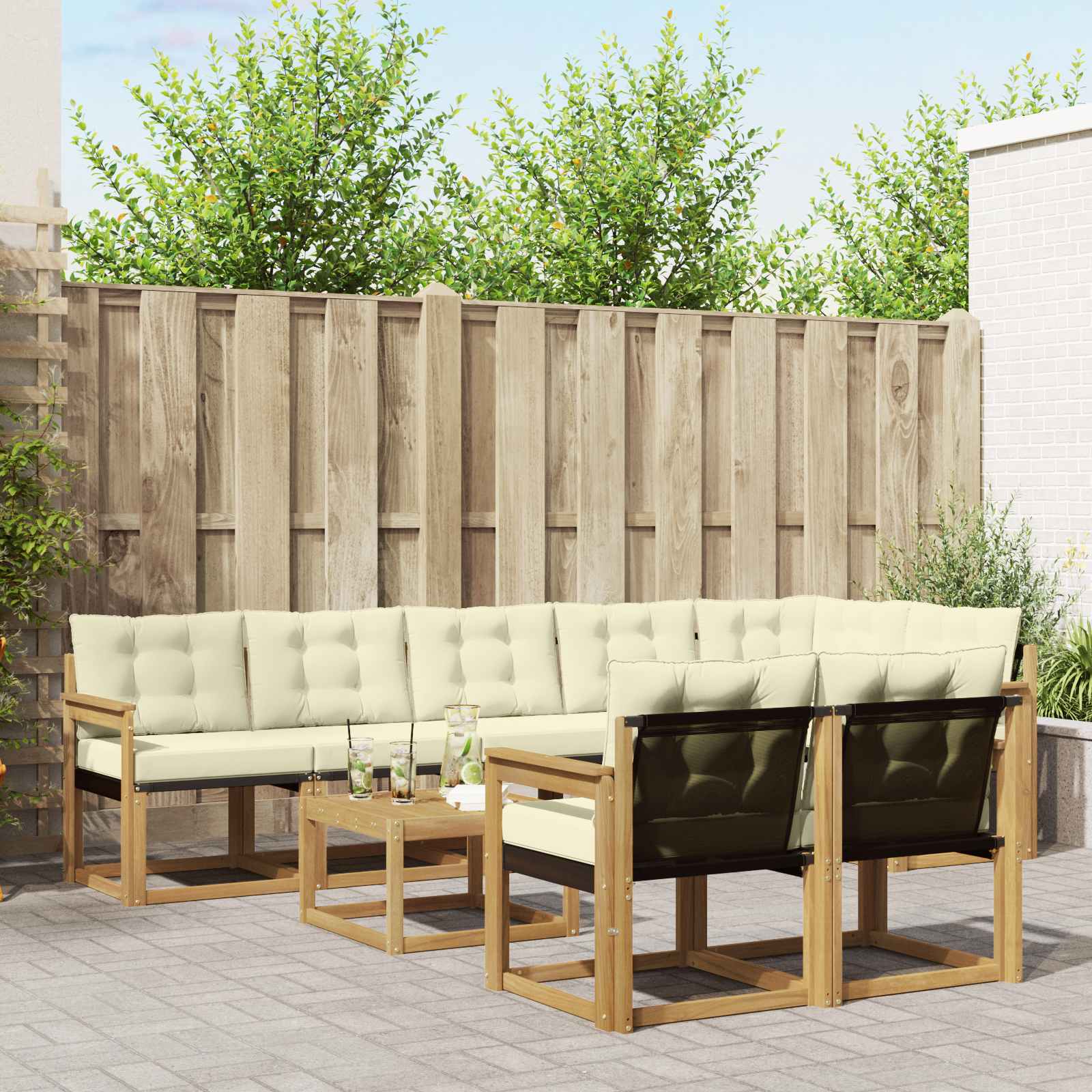 vidaXL Buiten bankenset met kussen 9 pcs Natuurlijk en Crème