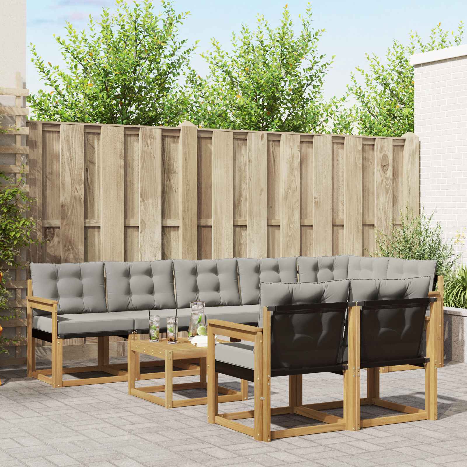vidaXL Buiten bankenset met kussen 9 pcs Natuurlijk en Crème