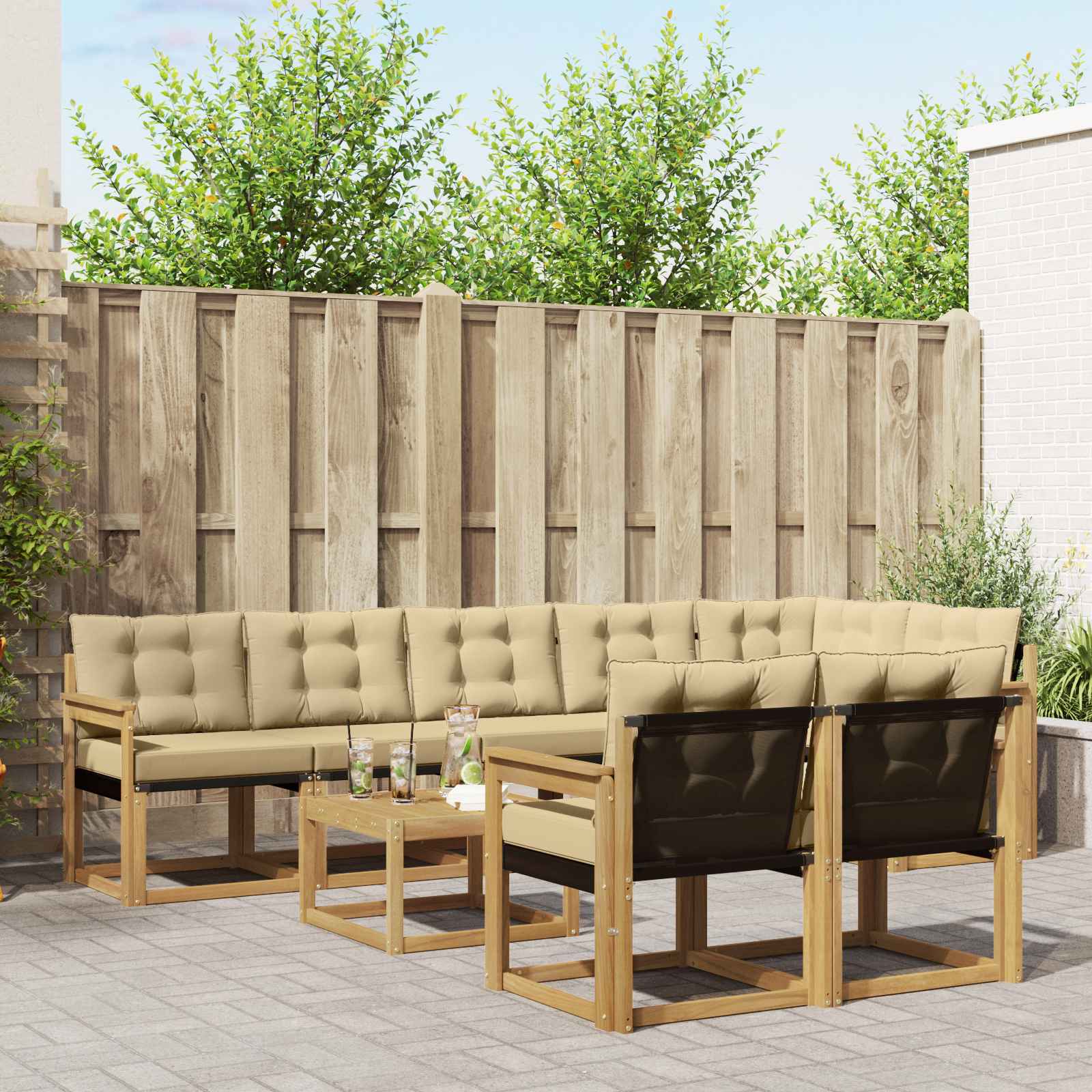 vidaXL Buiten bankenset met kussen 9 pcs Natuurlijk en Crème