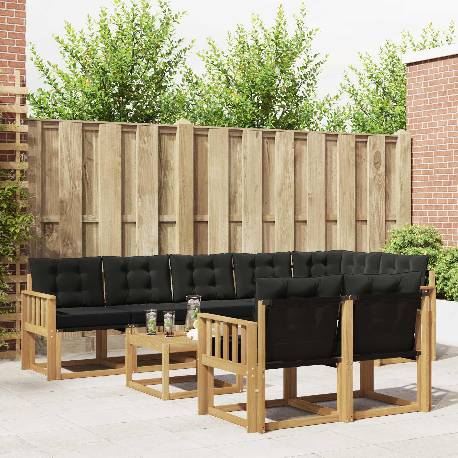 vidaXL Buiten bankenset met kussen 9 pcs Natuurlijk en Crème