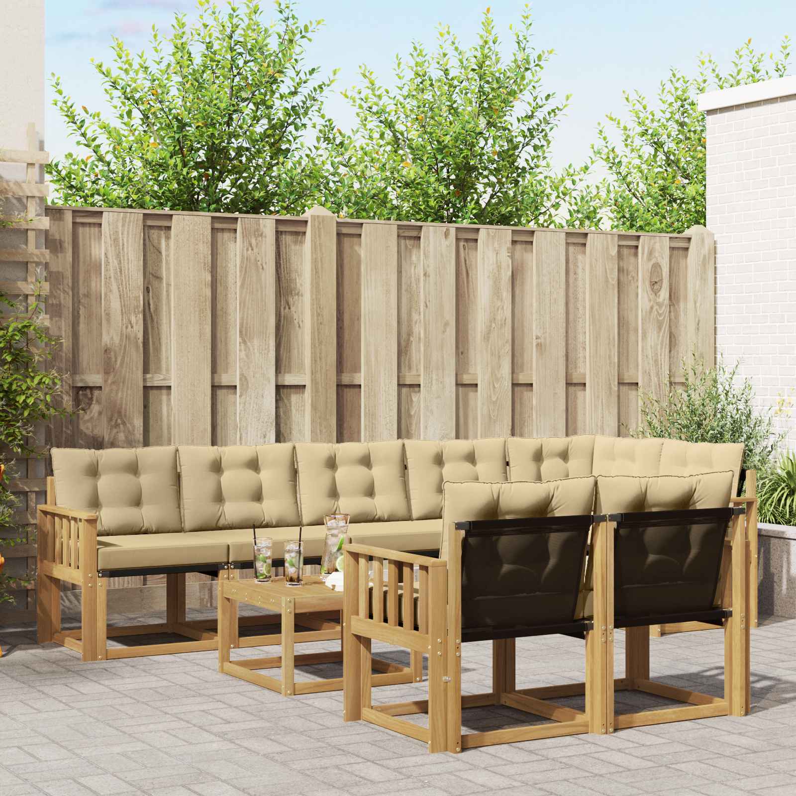 vidaXL Buiten bankenset met kussen 9 pcs Natuurlijk en Crème