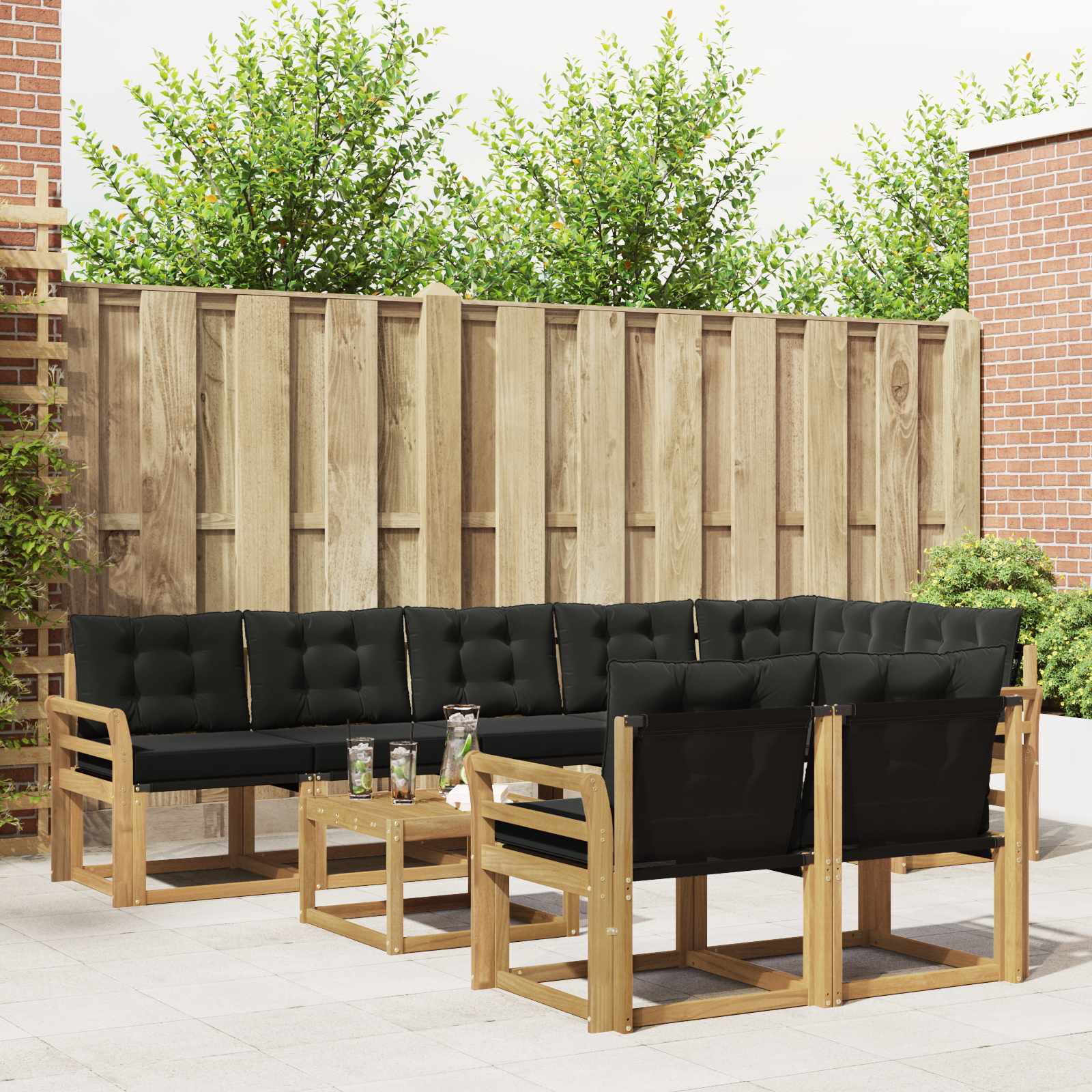 vidaXL Buiten bankenset met kussen 9 pcs Natuurlijk en Crème