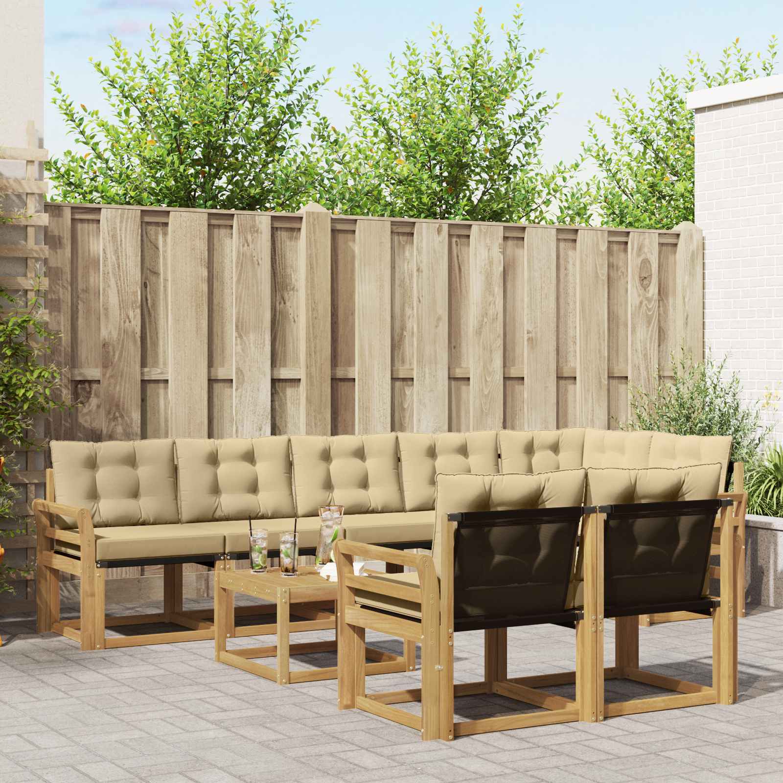 vidaXL Buiten bankenset met kussen 9 pcs Natuurlijk en Crème