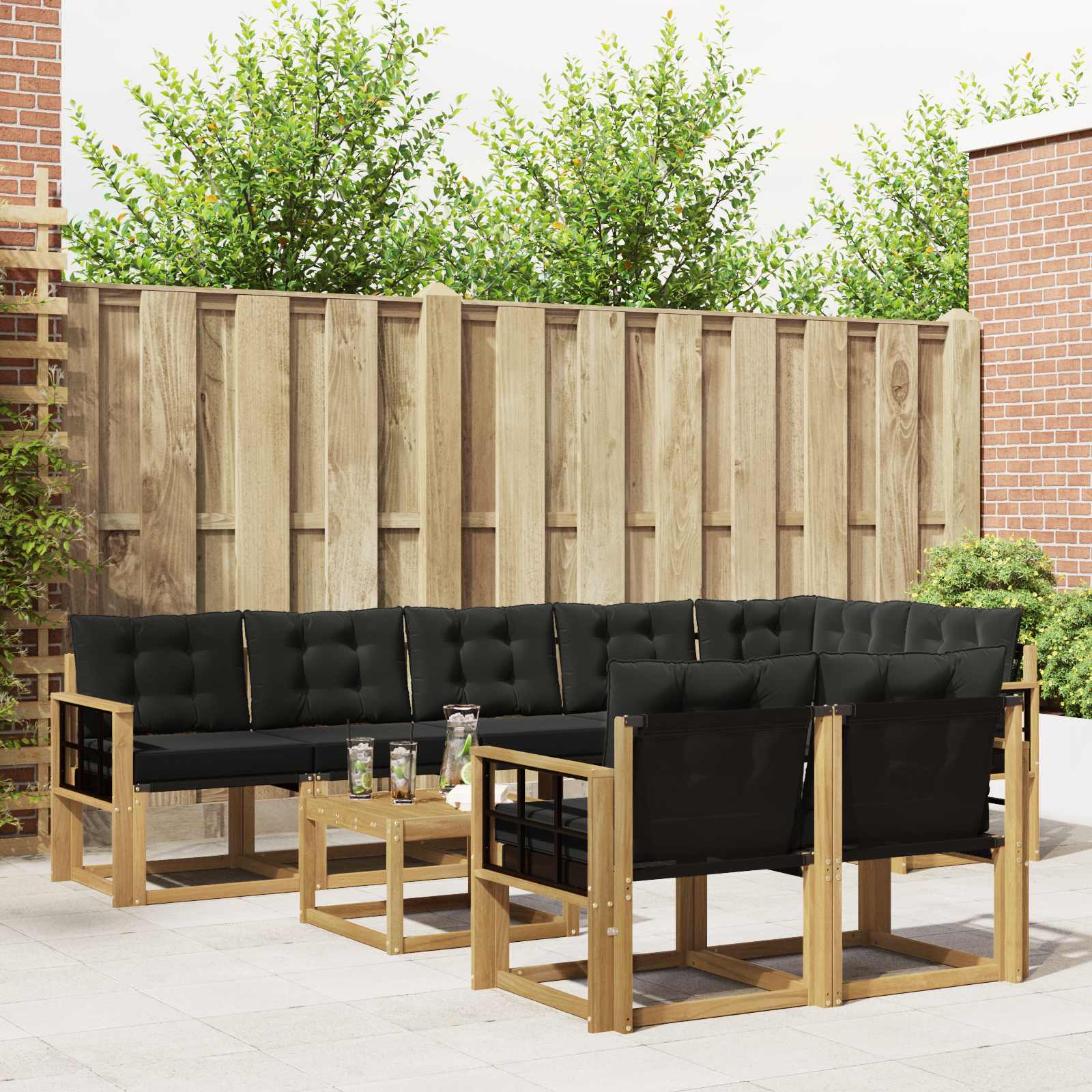 vidaXL Buiten bankenset met kussen 9 pcs Natuurlijk en Crème