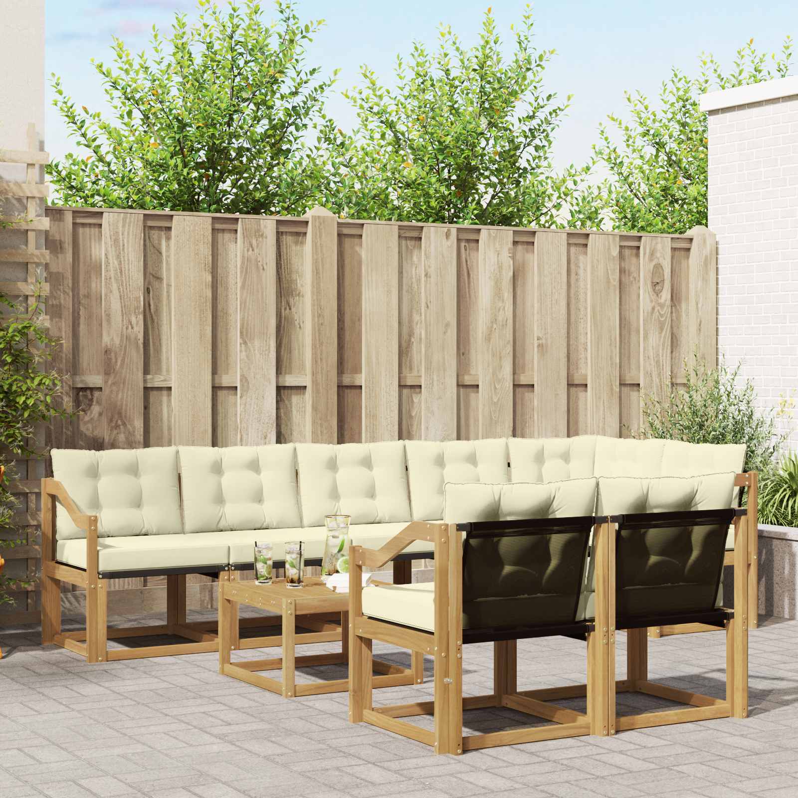 vidaXL Buiten bankenset met kussen 9 pcs Natuurlijk en Crème