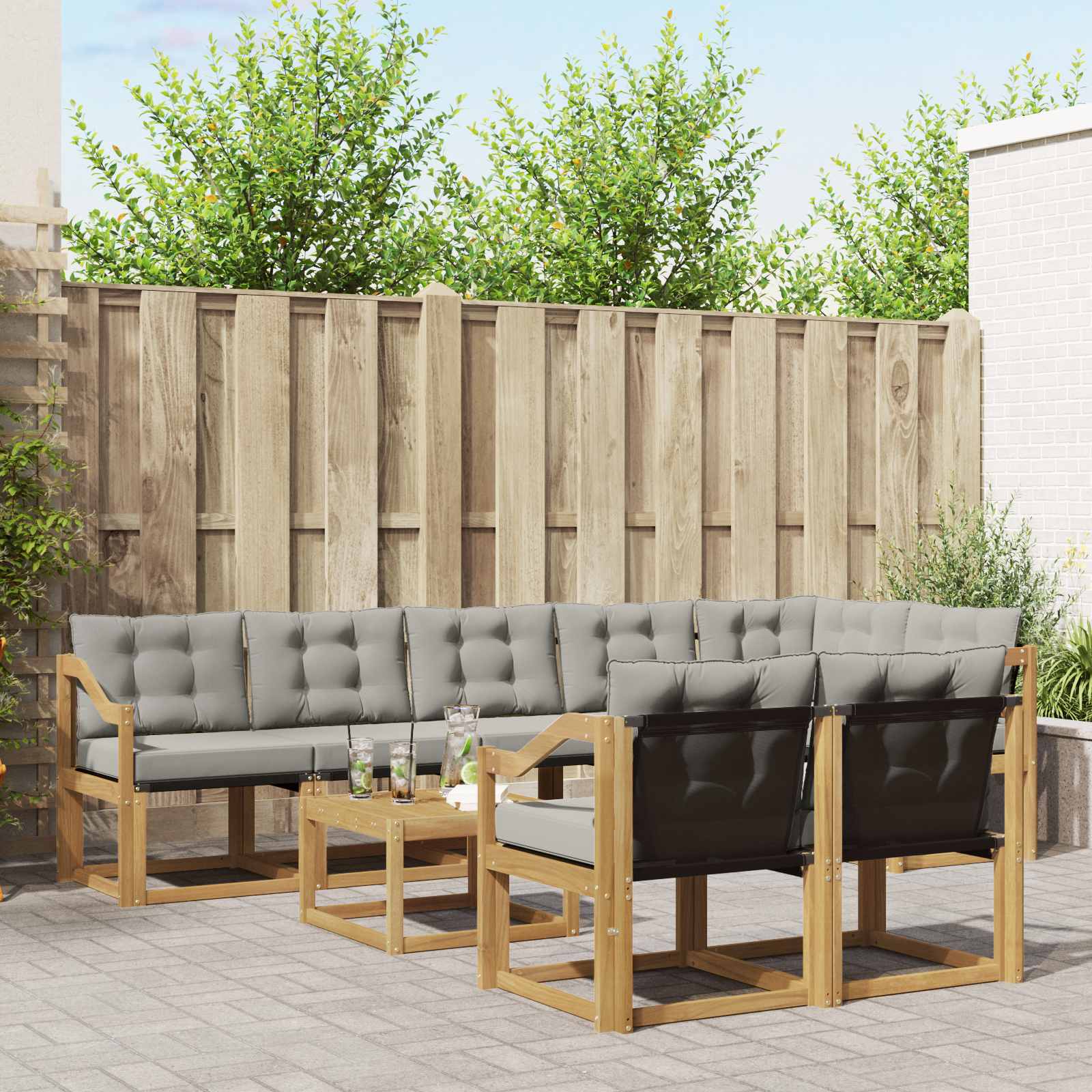vidaXL Buiten bankenset met kussen 9 pcs Natuurlijk en Crème