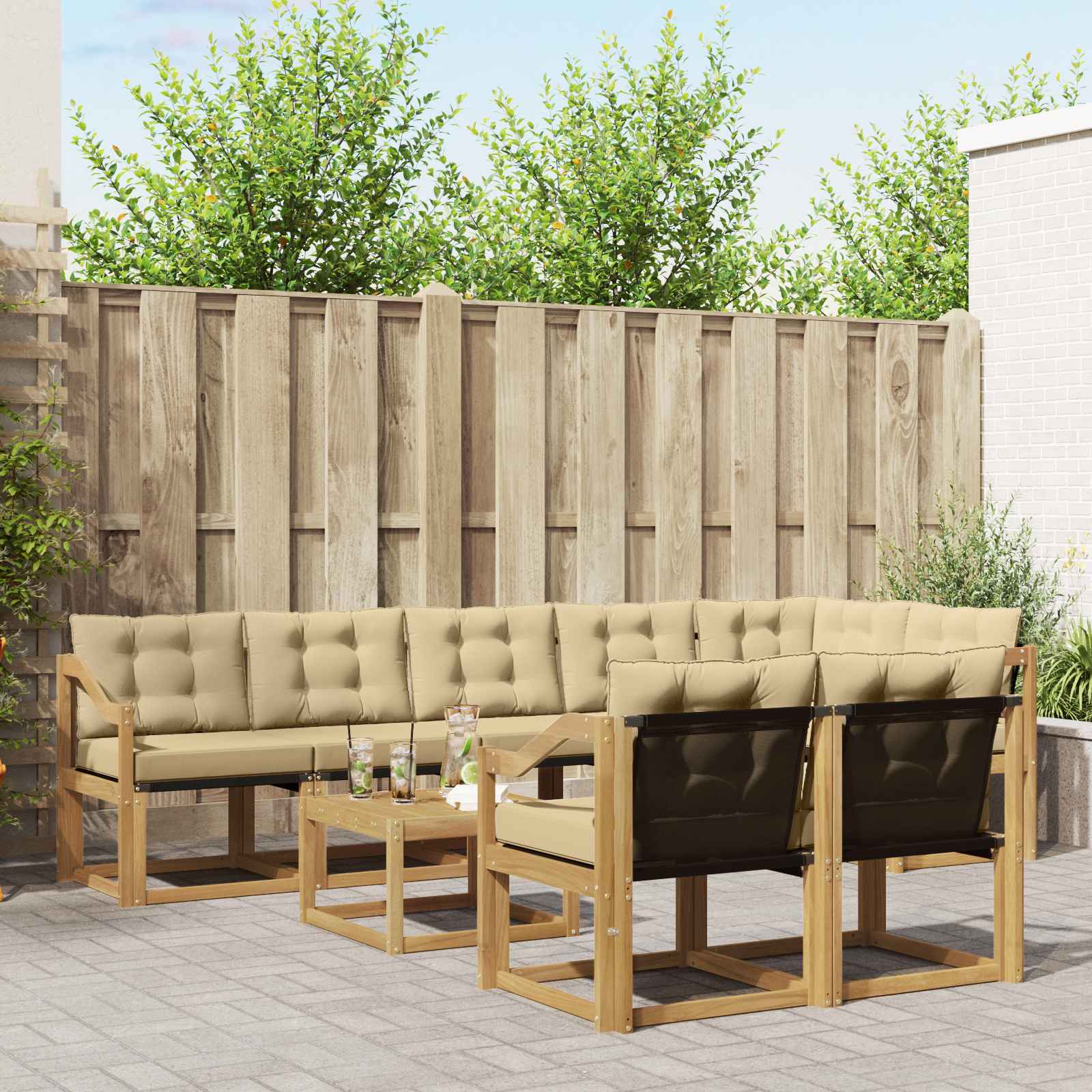 vidaXL Buiten bankenset met kussen 9 pcs Natuurlijk en Crème