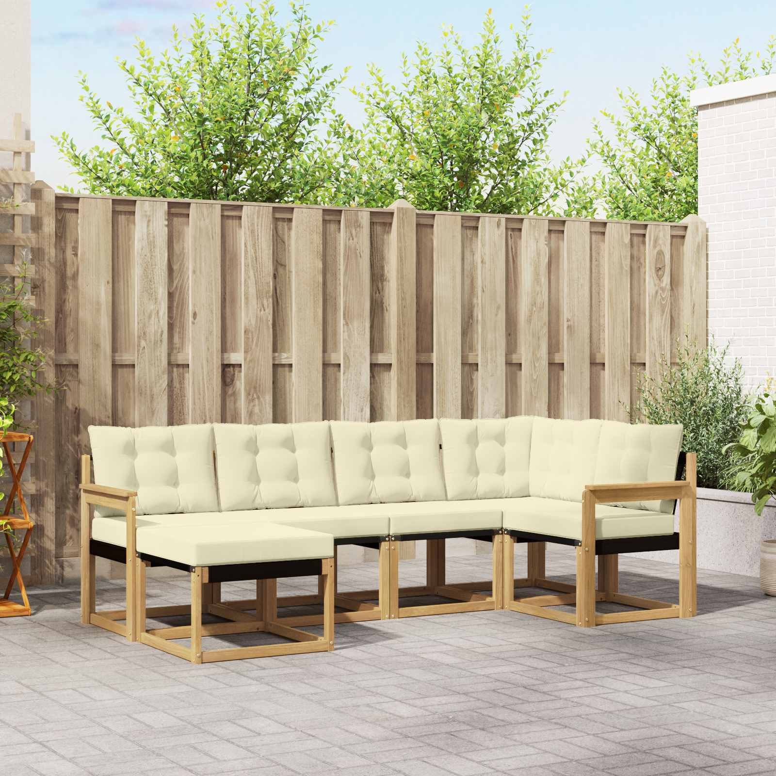 vidaXL Buiten bankenset met kussen 6 pcs Natuurlijk en Crème
