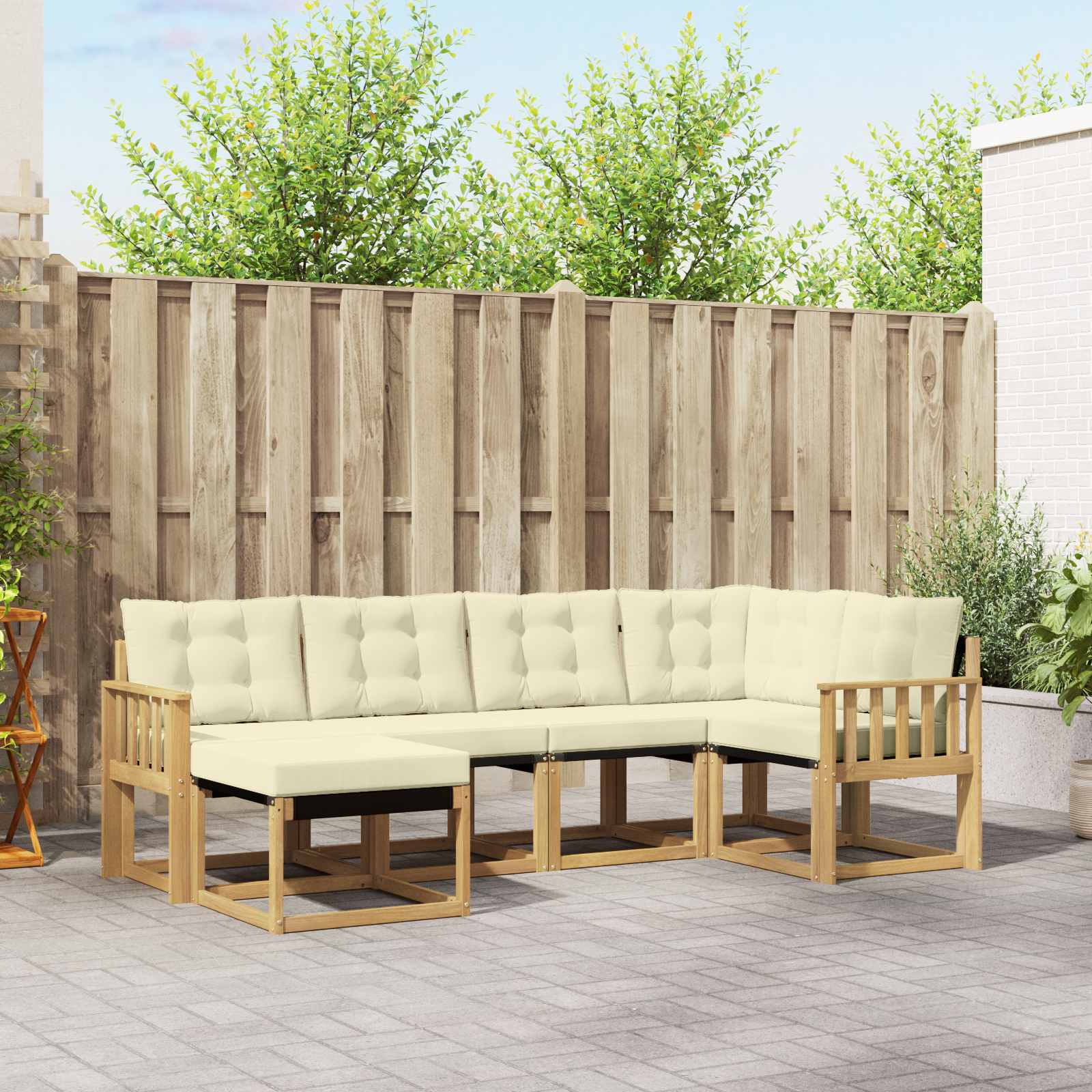 vidaXL Buiten bankenset met kussen 6 pcs Natuurlijk en Crème