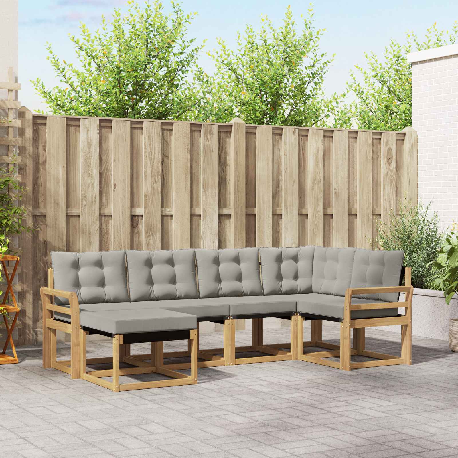 vidaXL Buiten bankenset met kussen 6 pcs Natuurlijk en Crème