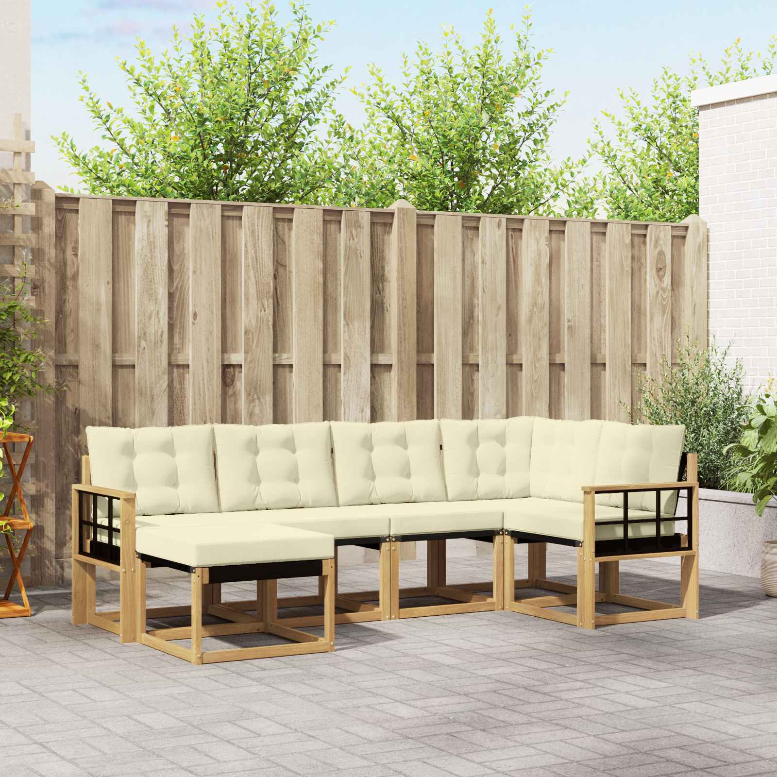 vidaXL Buiten bankenset met kussen 6 pcs Natuurlijk en Crème