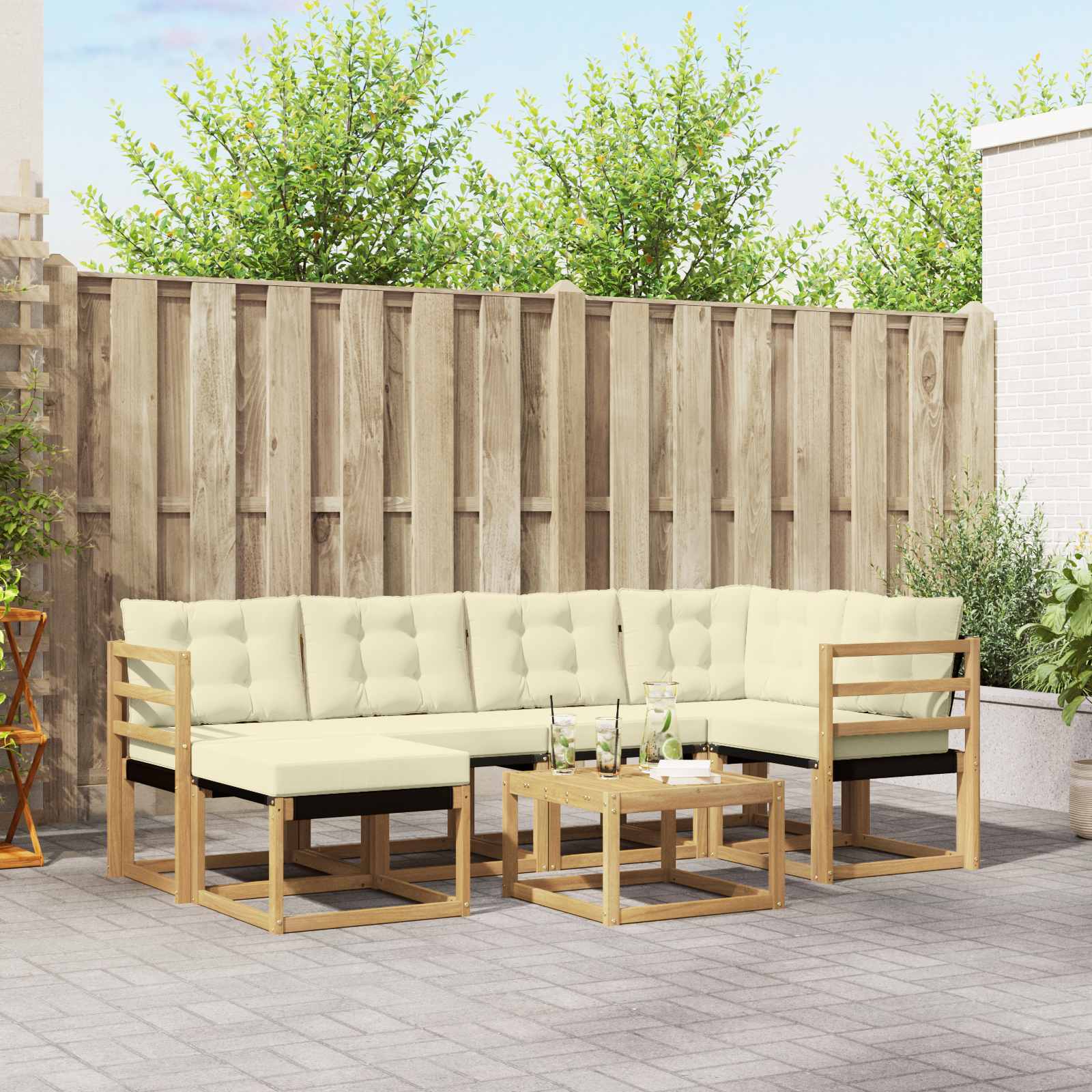 vidaXL Buiten bankenset met kussen 7 pcs Natuurlijk en Crème