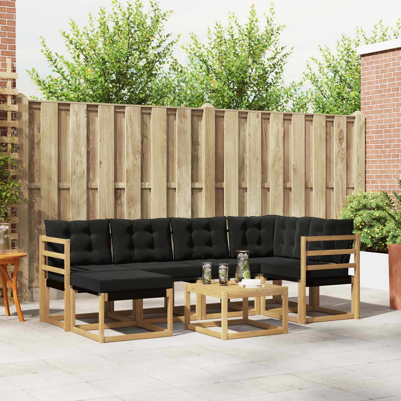 vidaXL Buiten bankenset met kussen 7 pcs Natuurlijk en Crème