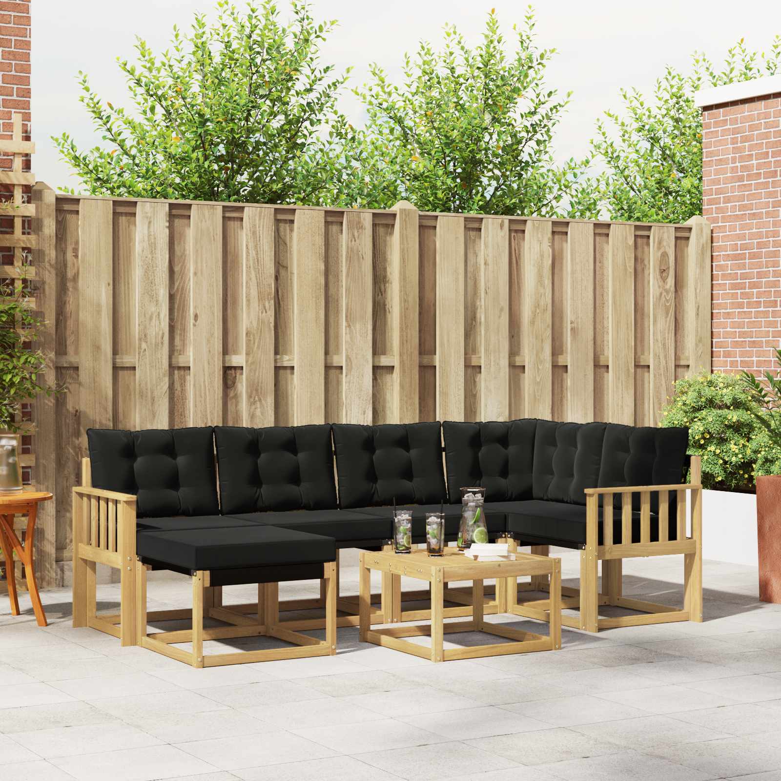 vidaXL Buiten bankenset met kussen 7 pcs Natuurlijk en Crème