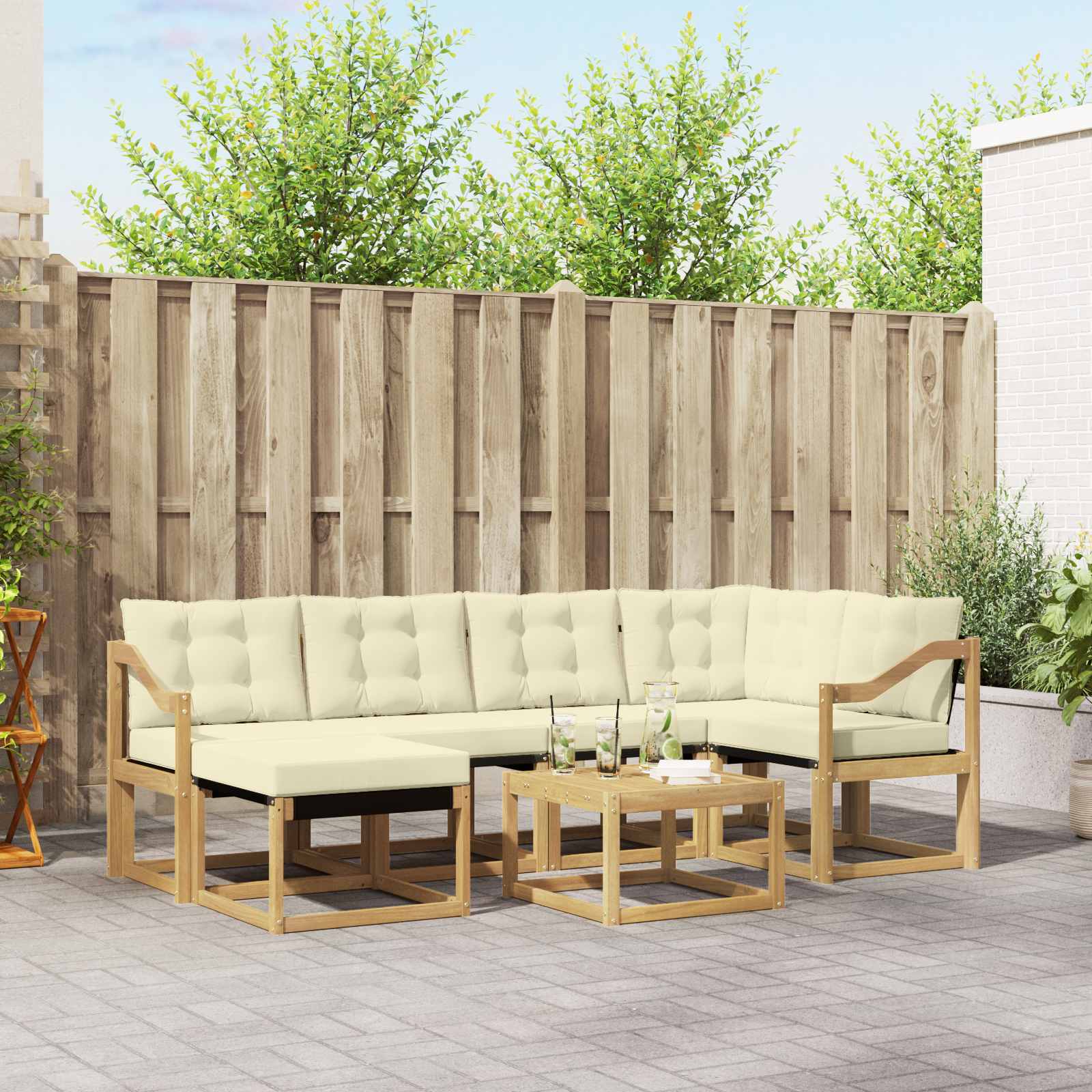 vidaXL Buiten bankenset met kussen 7 pcs Natuurlijk en Crème