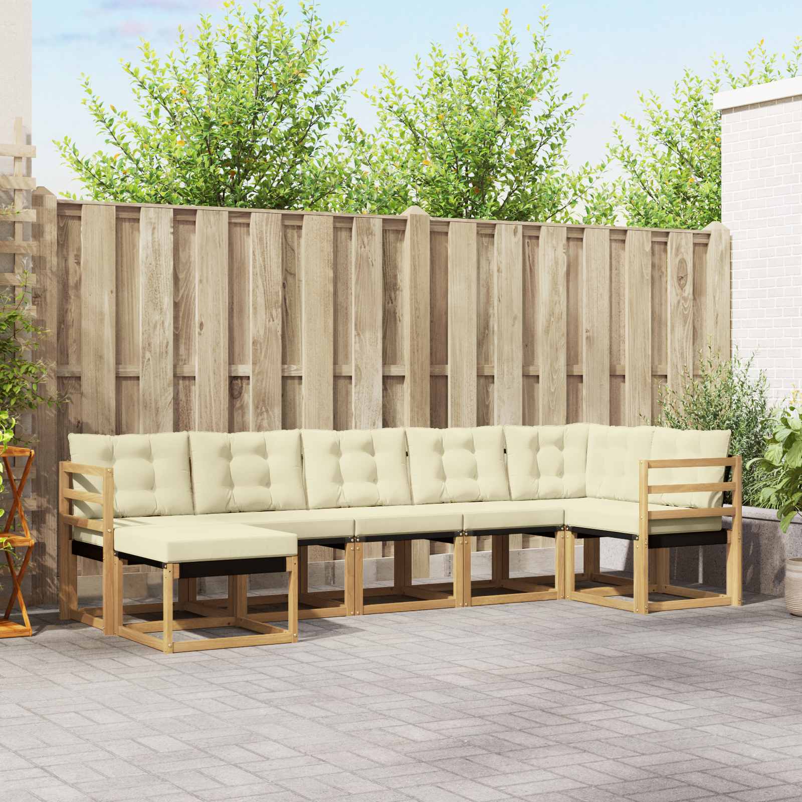 vidaXL Buiten bankenset met kussen 7 pcs Natuurlijk en Crème