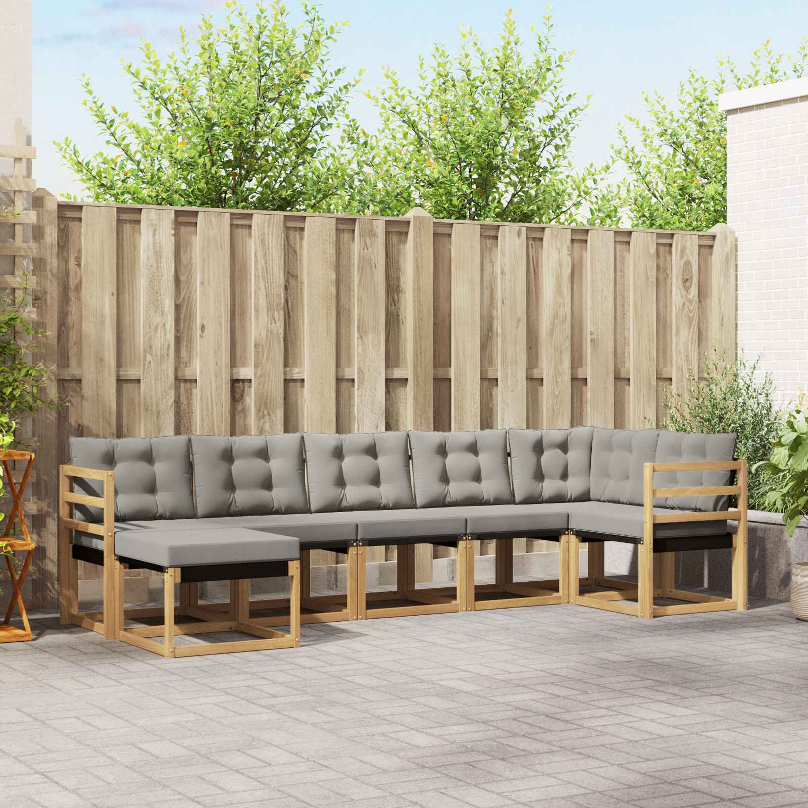 vidaXL Buiten bankenset met kussen 7 pcs Natuurlijk en Crème