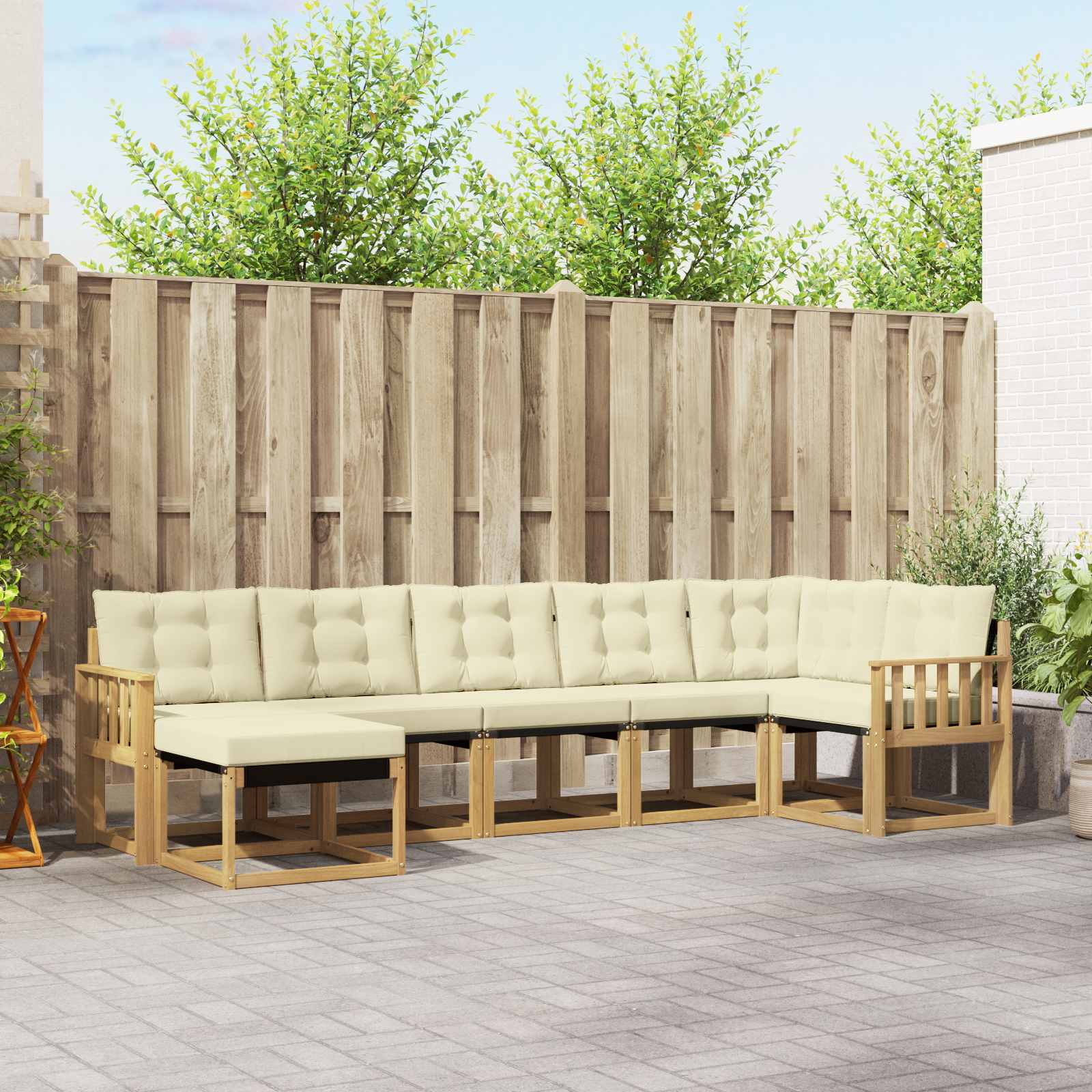 vidaXL Buiten bankenset met kussen 7 pcs Natuurlijk en Crème