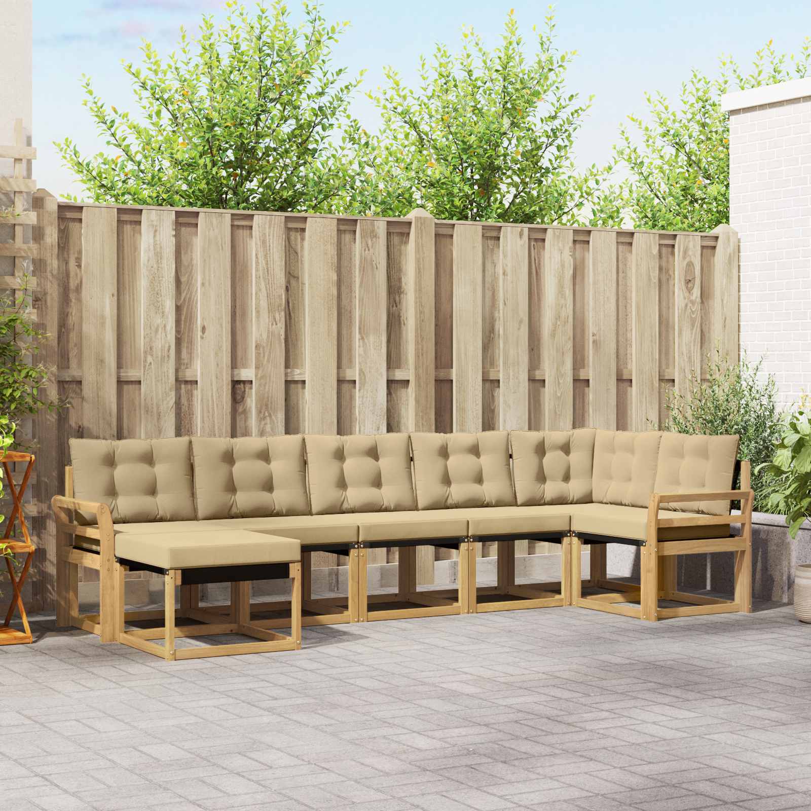 vidaXL Buiten bankenset met kussen 7 pcs Natuurlijk en Crème