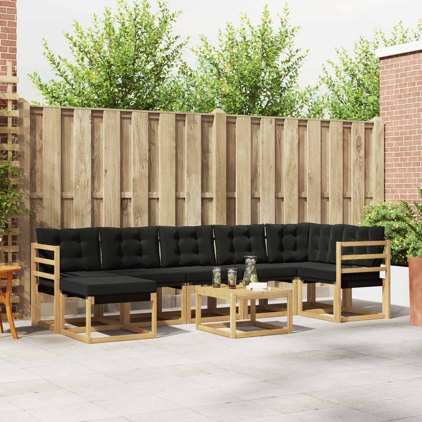 vidaXL Buiten bankenset met kussen 8 pcs Natuurlijk en Crème