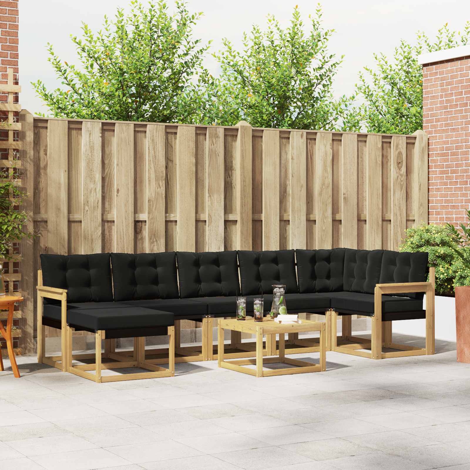 vidaXL Buiten bankenset met kussen 8 pcs Natuurlijk en Crème