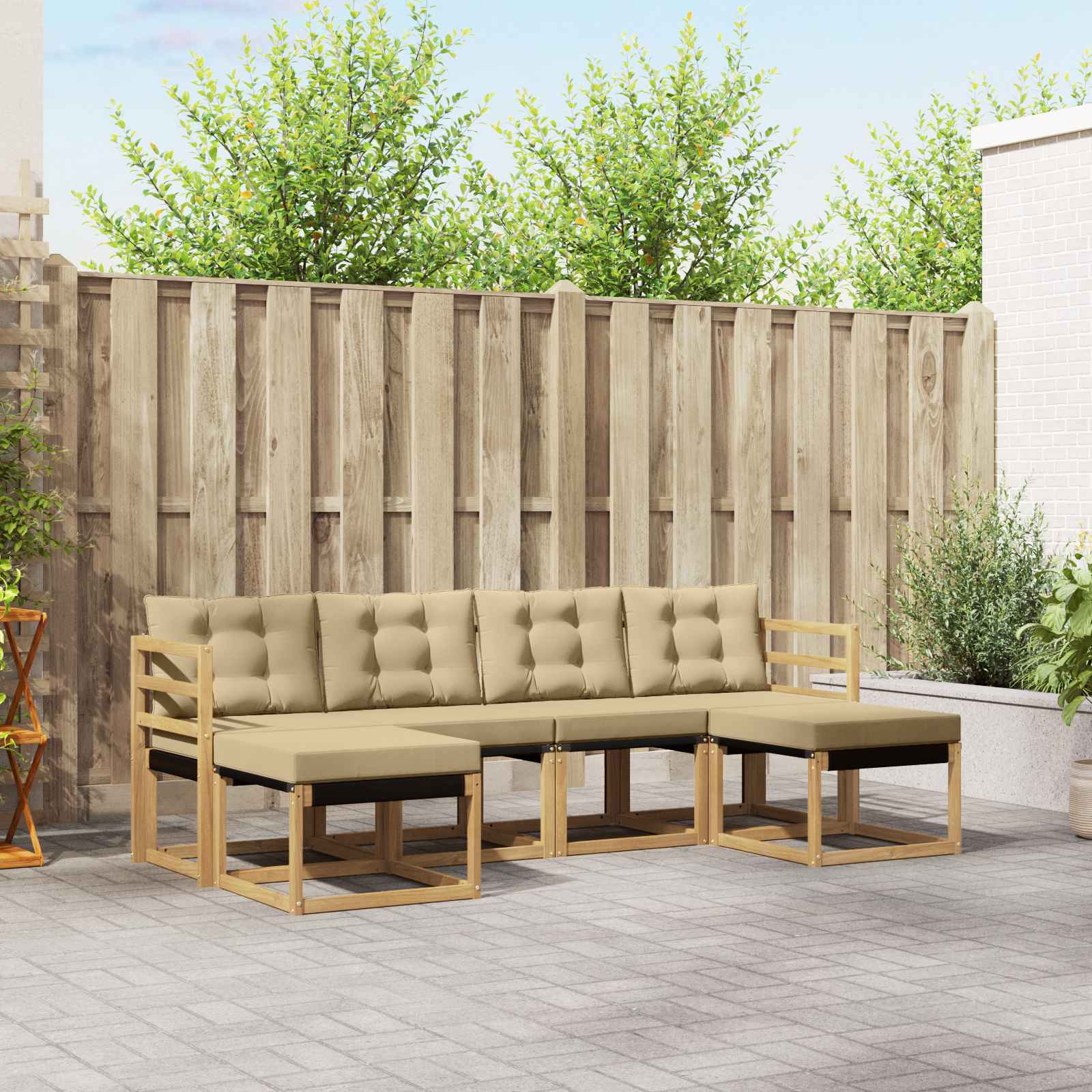 vidaXL Buiten bankenset met kussen 6 pcs Natuurlijk en Crème