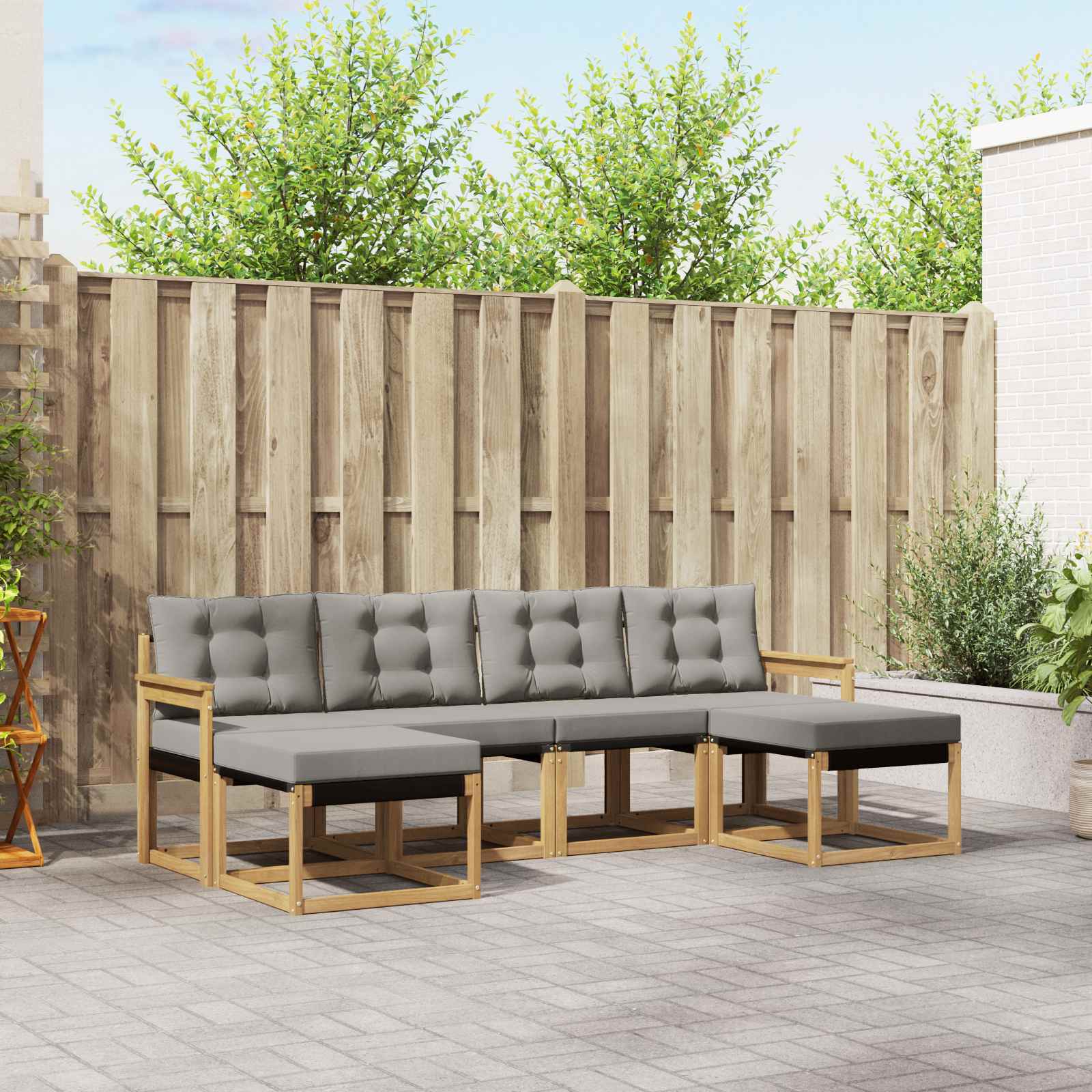 vidaXL Buiten bankenset met kussen 6 pcs Natuurlijk en Crème