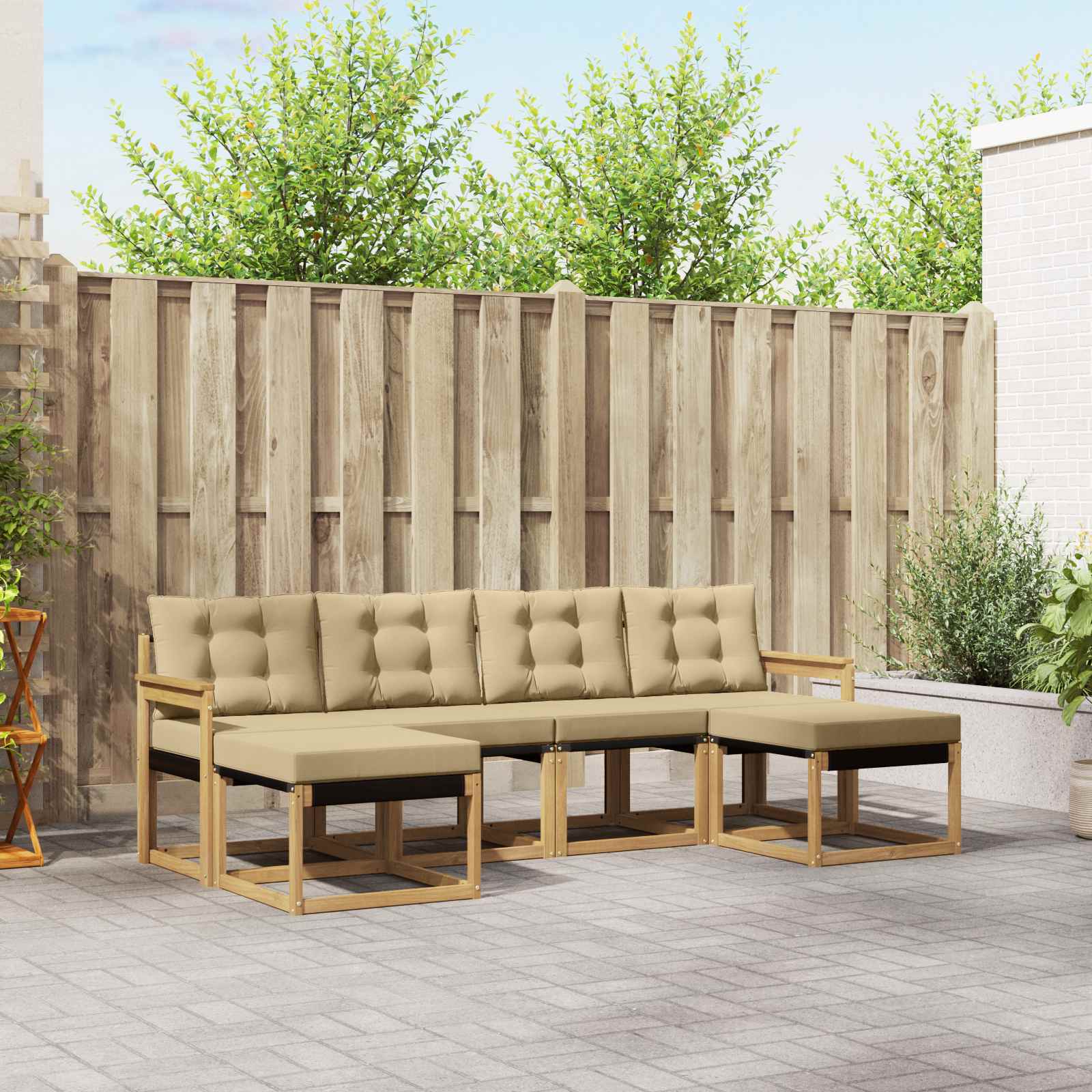 vidaXL Buiten bankenset met kussen 6 pcs Natuurlijk en Crème