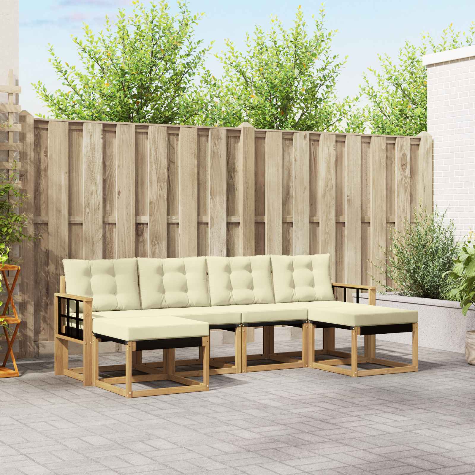 vidaXL Buiten bankenset met kussen 6 pcs Natuurlijk en Crème