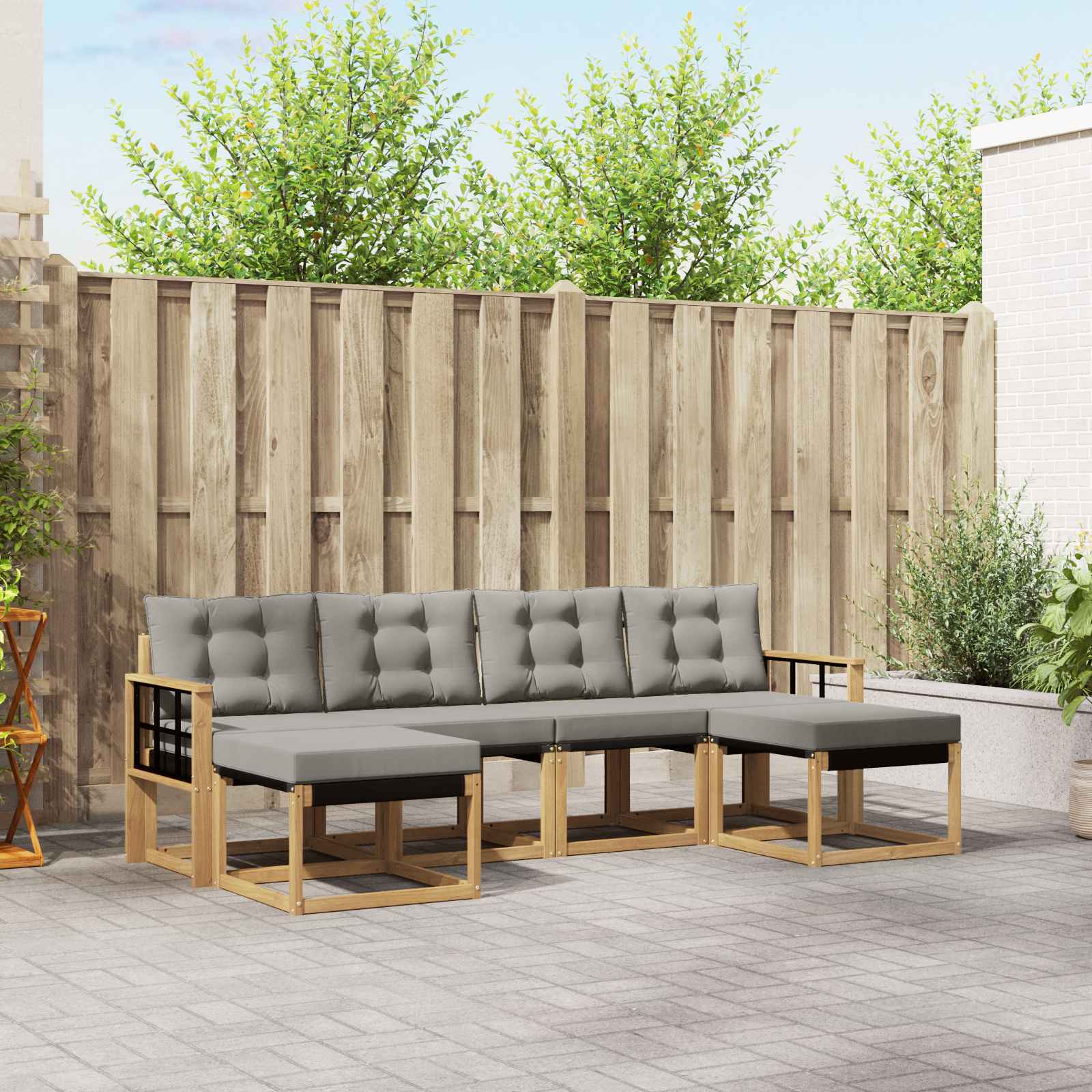 vidaXL Buiten bankenset met kussen 6 pcs Natuurlijk en Crème